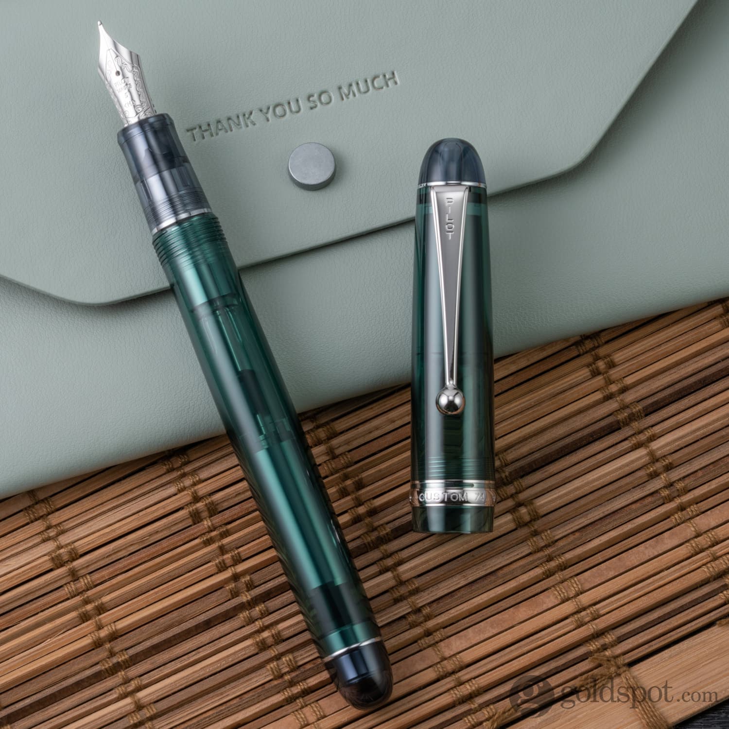 Pilot Custom 74 Fountain Pen in Forest Green with Silver Trim - 14kt Gold Nib