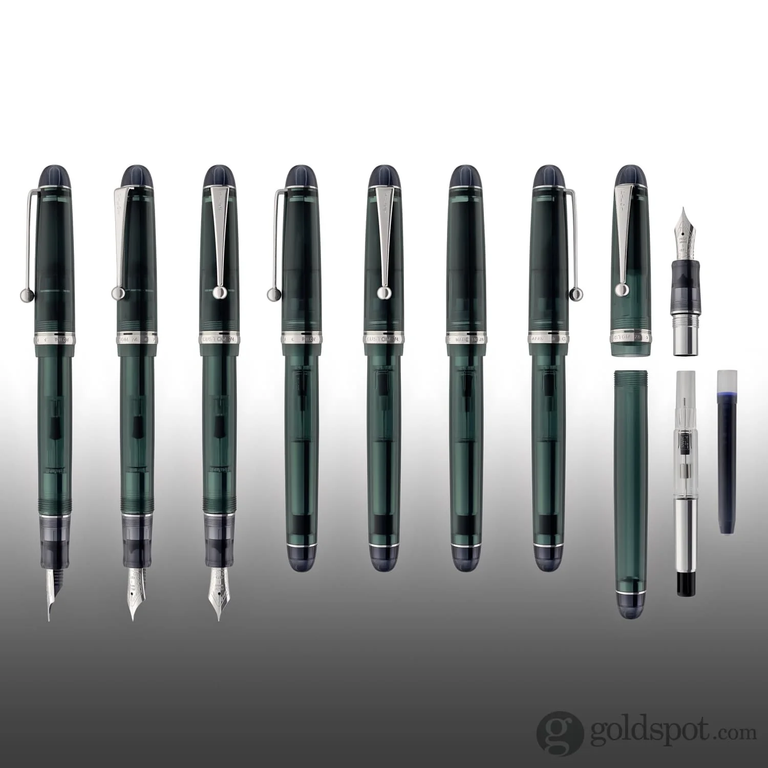 Pilot Custom 74 Fountain Pen in Forest Green with Silver Trim - 14kt Gold Nib