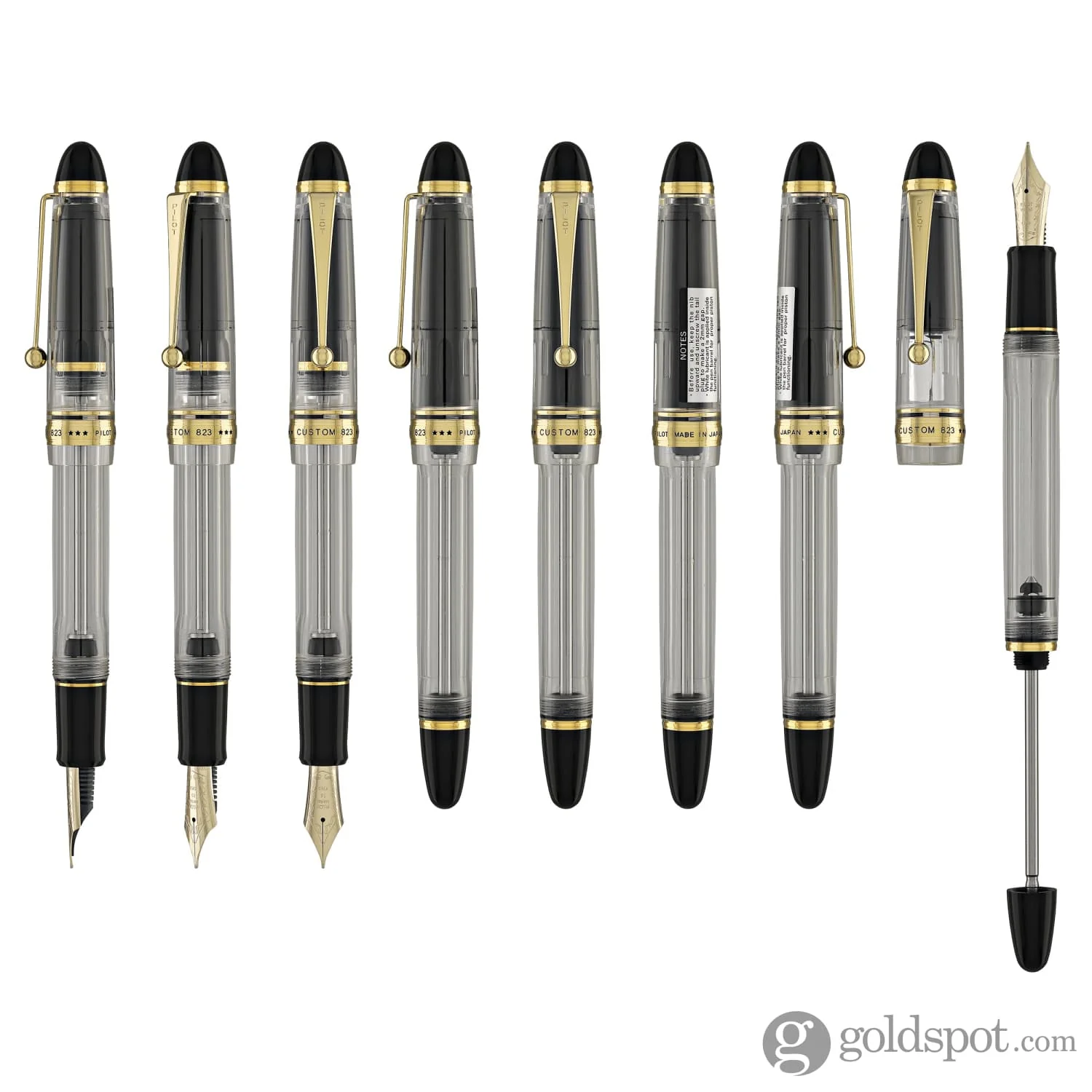 3871-pilot-custom-823-fountain-pen-in-clear-with-gold-trim-14k-gold-8.webp Pilot Custom 823 Fountain Pen in Clear with Gold Trim - 14K Gold