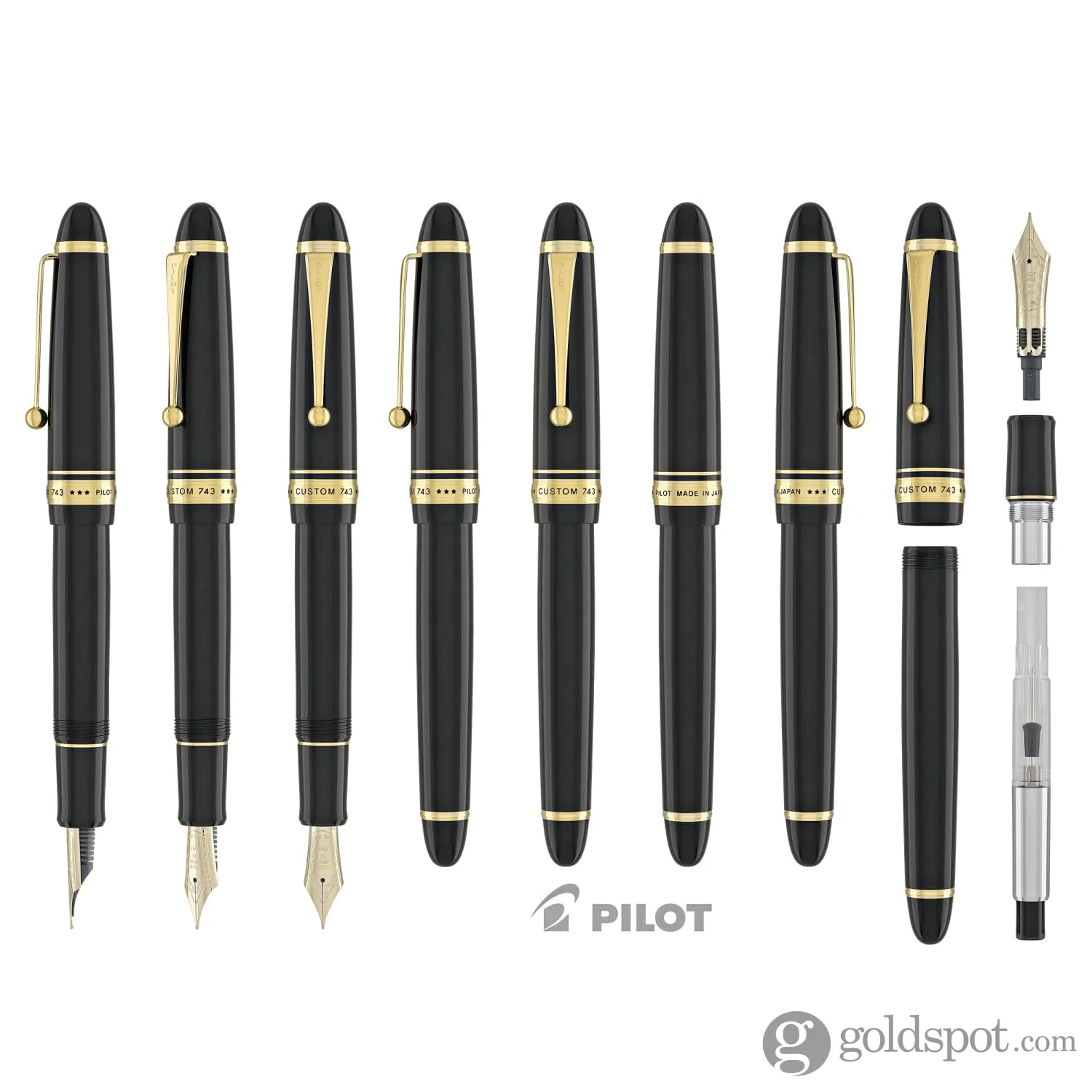 Pilot Custom 743 Fountain Pen in Black with Gold trim - 14kt Gold