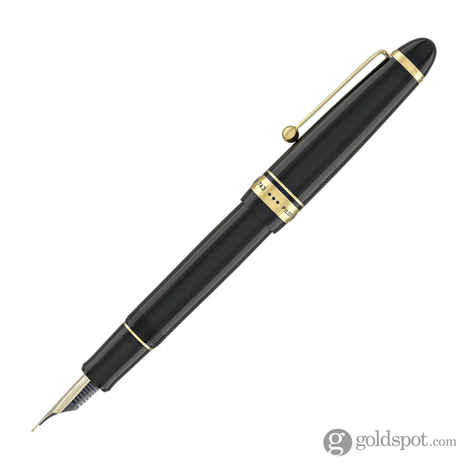Pilot Custom 743 Fountain Pen in Black with Gold trim - 14kt Gold