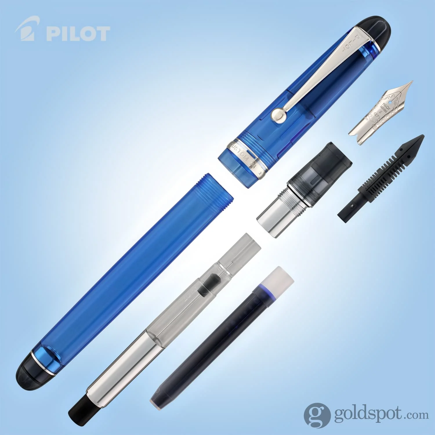 3980-pilot-custom-74-fountain-pen-in-blue-with-silver-trim-14k-gold-7.webp Pilot Custom 74 Fountain Pen in Blue with Silver Trim - 14K Gold