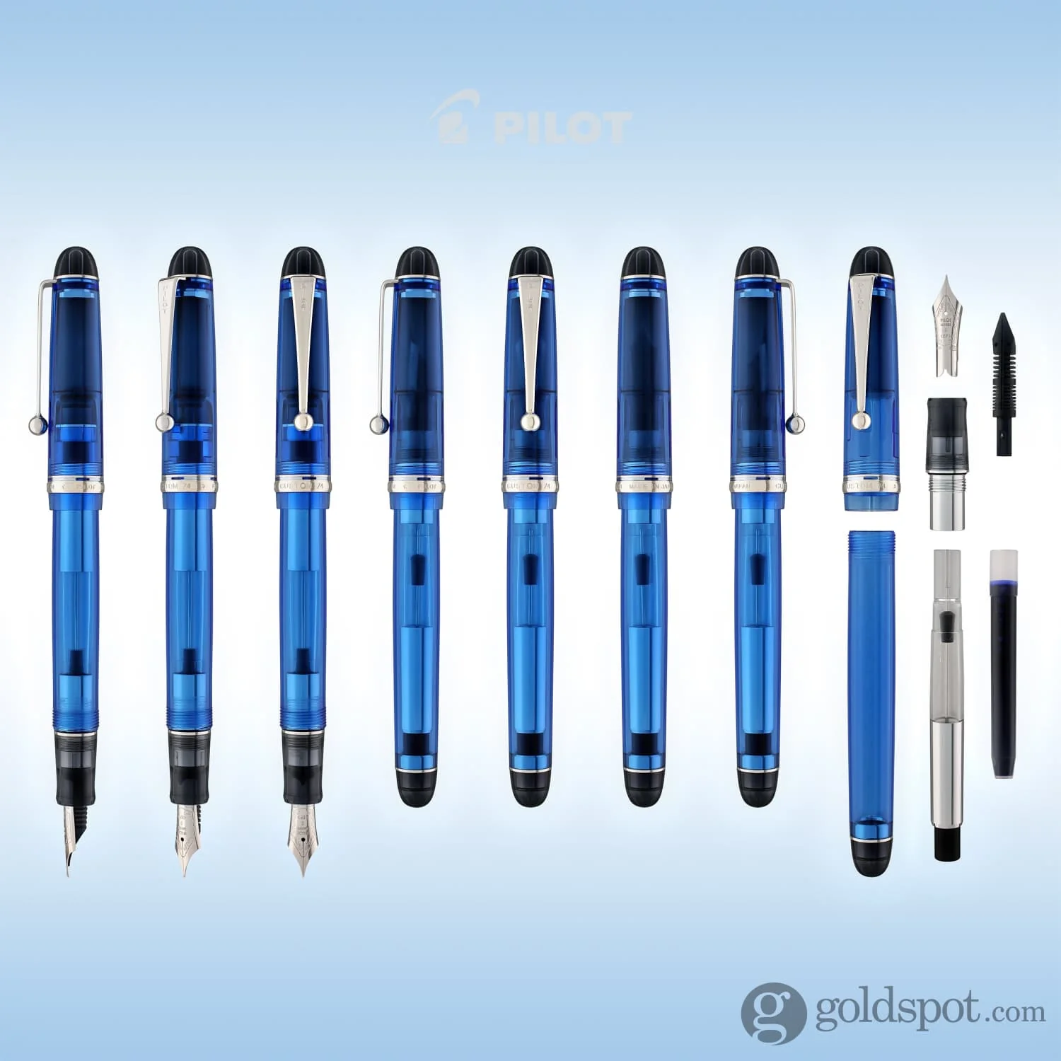 3980-pilot-custom-74-fountain-pen-in-blue-with-silver-trim-14k-gold-8.webp Pilot Custom 74 Fountain Pen in Blue with Silver Trim - 14K Gold