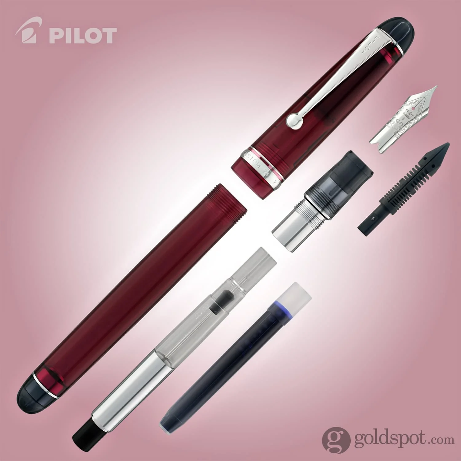 3991-pilot-custom-74-fountain-pen-in-merlot-with-silver-trim-14k-gold-7.webp Pilot Custom 74 Fountain Pen in Merlot with Silver Trim - 14K Gold