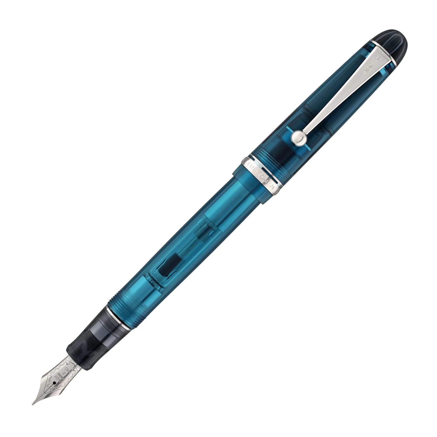 3996-pilot-custom-74-fountain-pen-in-teal-with-silver-trim-14k-gold-1.webp Pilot Custom 74 Fountain Pen in Teal with Silver Trim - 14K Gold