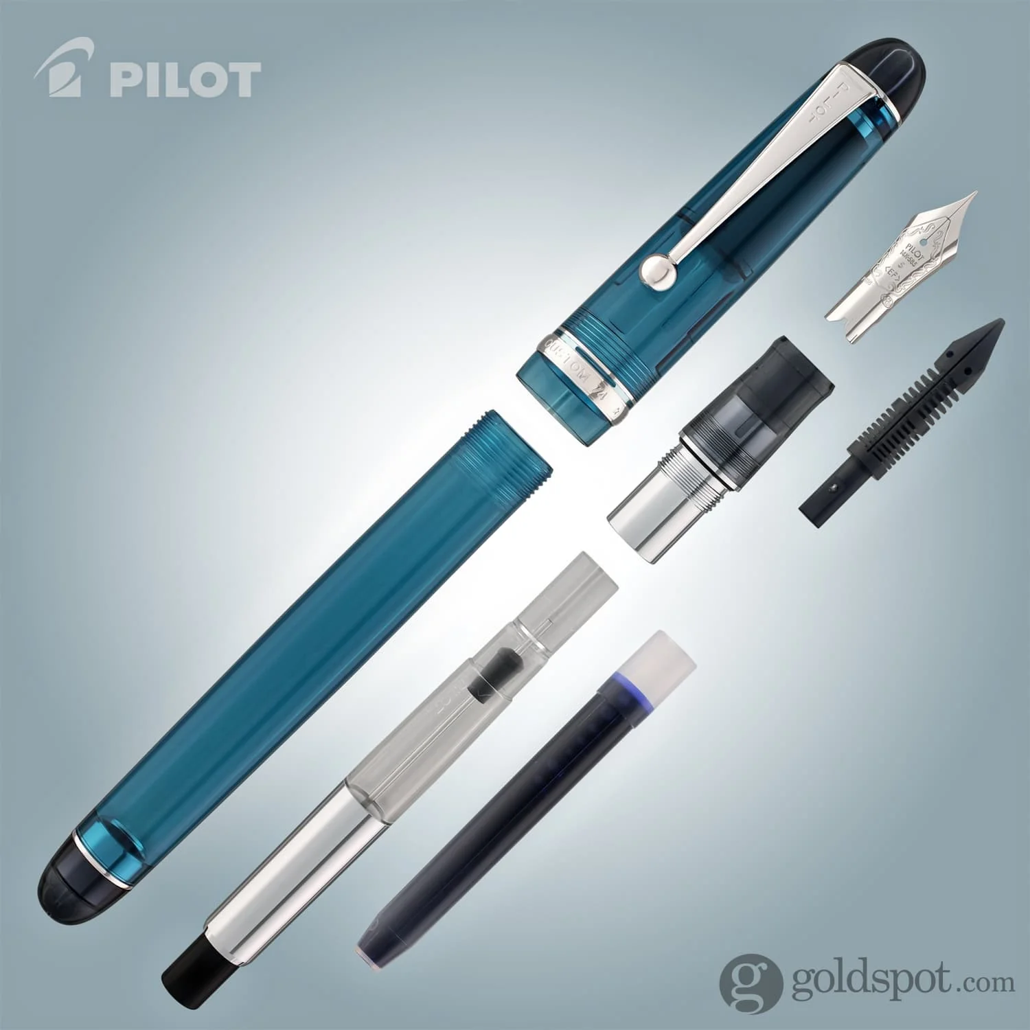 3996-pilot-custom-74-fountain-pen-in-teal-with-silver-trim-14k-gold-7.webp Pilot Custom 74 Fountain Pen in Teal with Silver Trim - 14K Gold