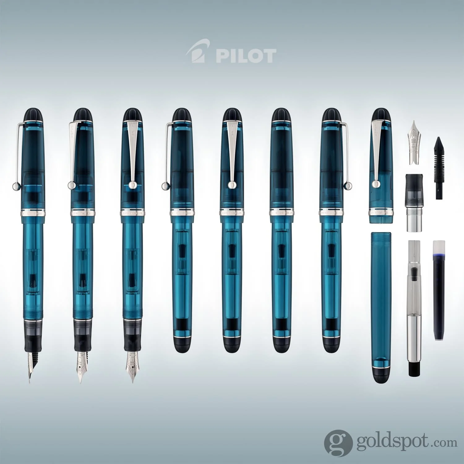 3996-pilot-custom-74-fountain-pen-in-teal-with-silver-trim-14k-gold-8.webp Pilot Custom 74 Fountain Pen in Teal with Silver Trim - 14K Gold
