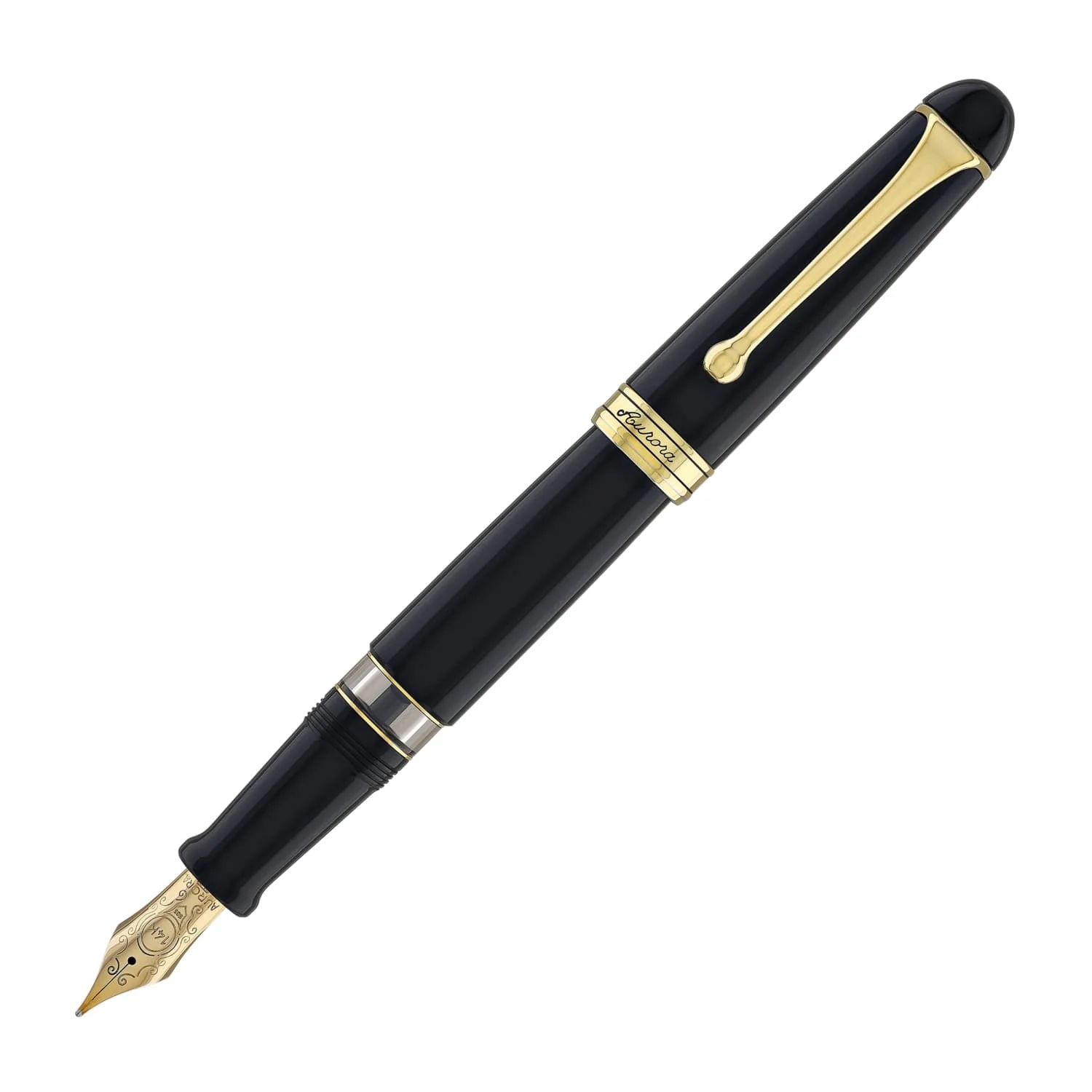 4013-aurora-88-large-fountain-pen-in-black-with-gold-trim-14k-gold-1.webp Aurora 88 Large Fountain Pen in Black with Gold Trim - 14K Gold
