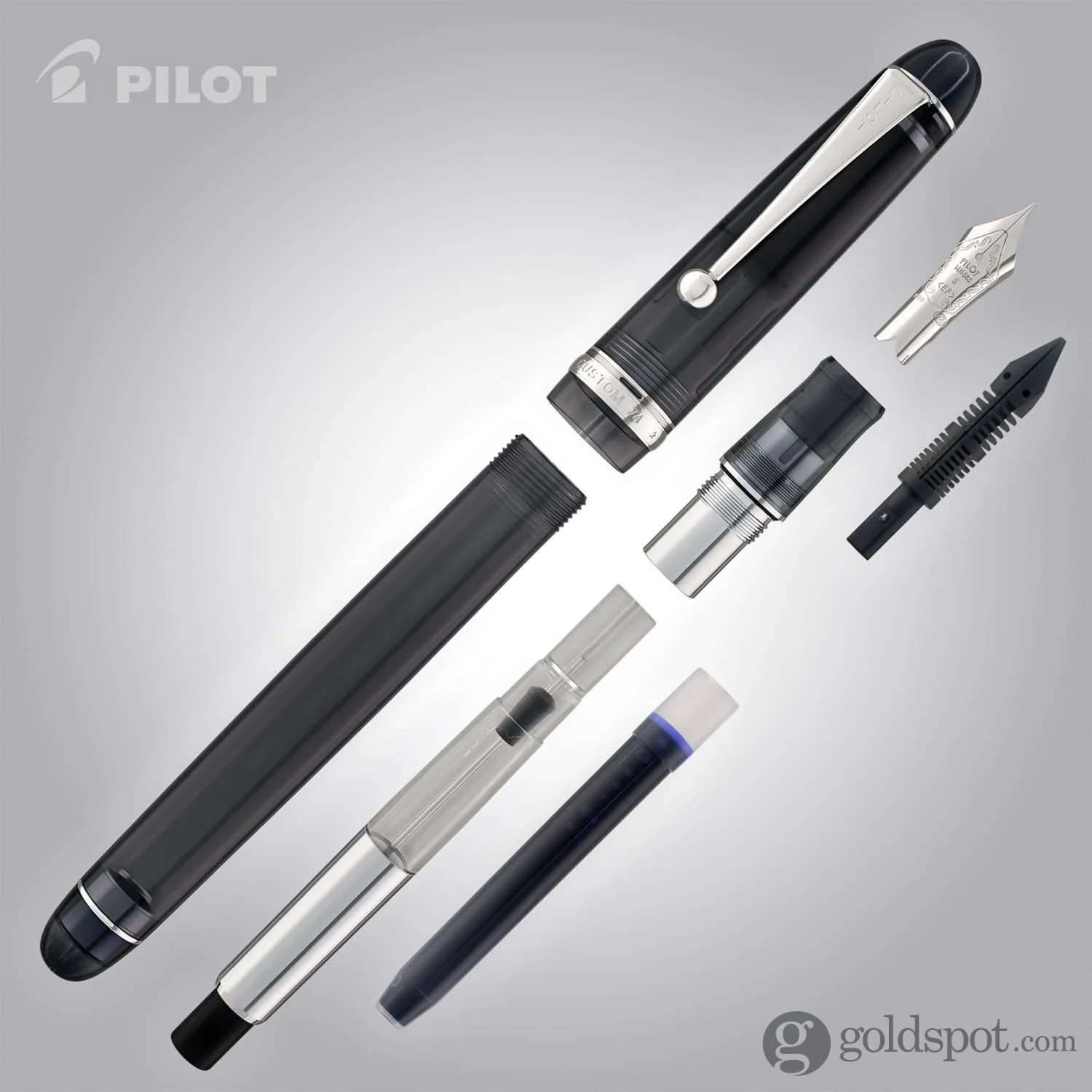 Pilot Custom 74 Fountain Pen in Smokey Black with Silver Trim - 14K Gold