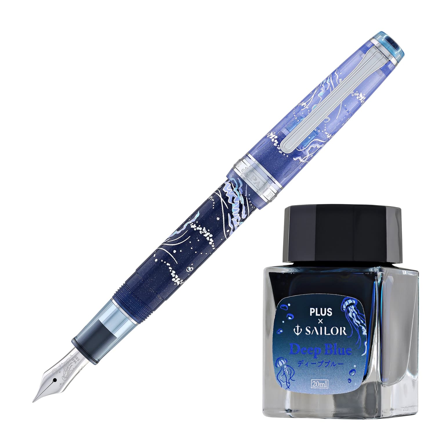 4182-sailor-x-plus-pro-gear-slim-fountain-pen-in-jellyfish-ink-set-14k-gold-limited-edition-1.jpg Sailor x Plus Pro Gear Slim Fountain Pen in Jellyfish & Ink Set - 14K Gold Limited Edition