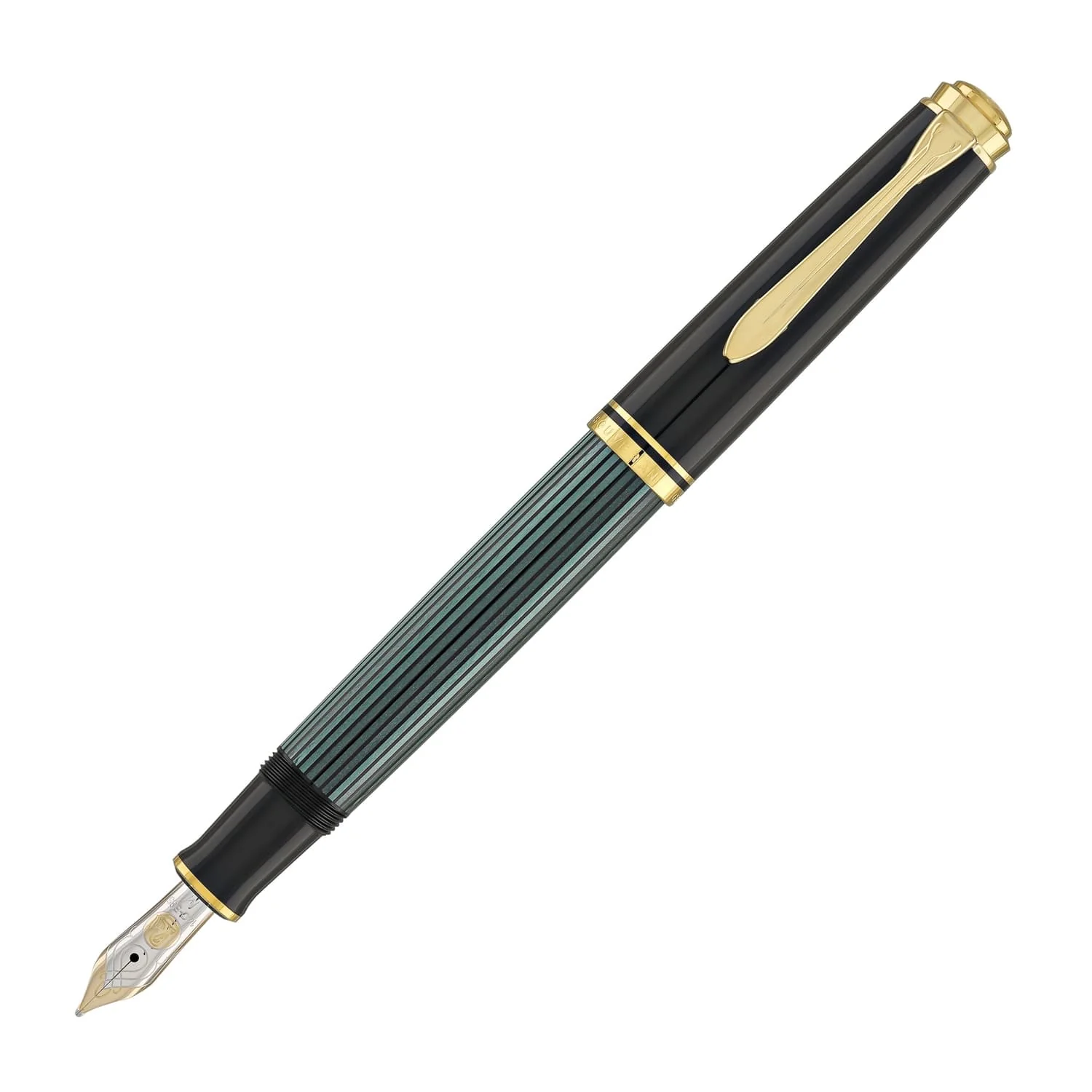 4220-pelikan-souveran-m600-fountain-pen-in-black-green-with-gold-trim-14k-gold-1.webp Pelikan Souveran M600 Fountain Pen in Black & Green with Gold Trim - 14K Gold