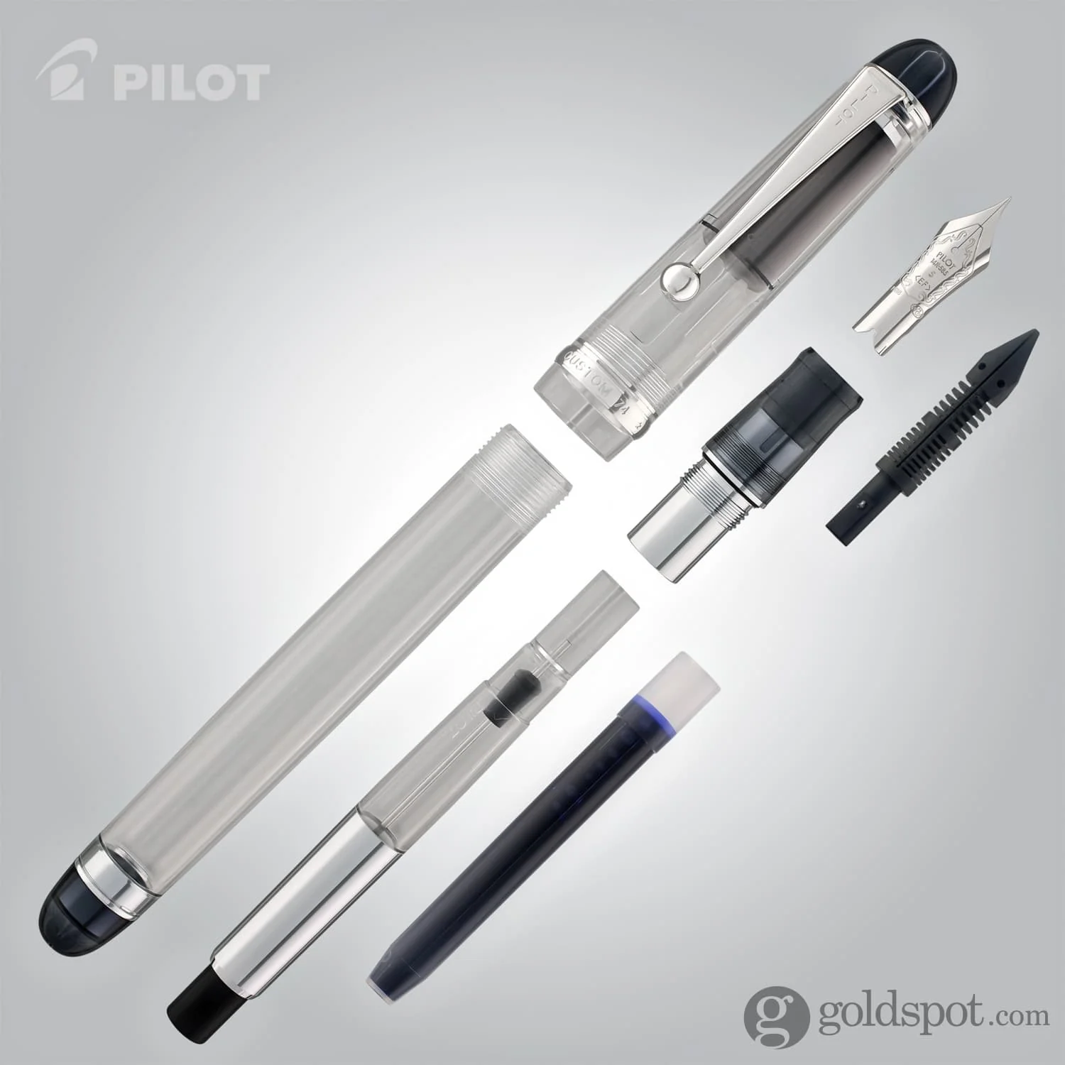 4356-pilot-custom-74-fountain-pen-in-clear-with-silver-trim-14k-gold-7.webp Pilot Custom 74 Fountain Pen in Clear with Silver Trim - 14K Gold