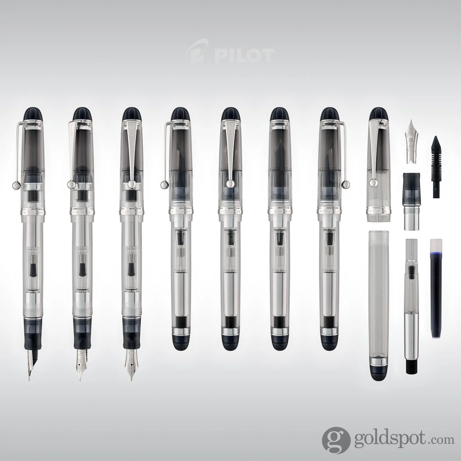 4356-pilot-custom-74-fountain-pen-in-clear-with-silver-trim-14k-gold-8.webp Pilot Custom 74 Fountain Pen in Clear with Silver Trim - 14K Gold