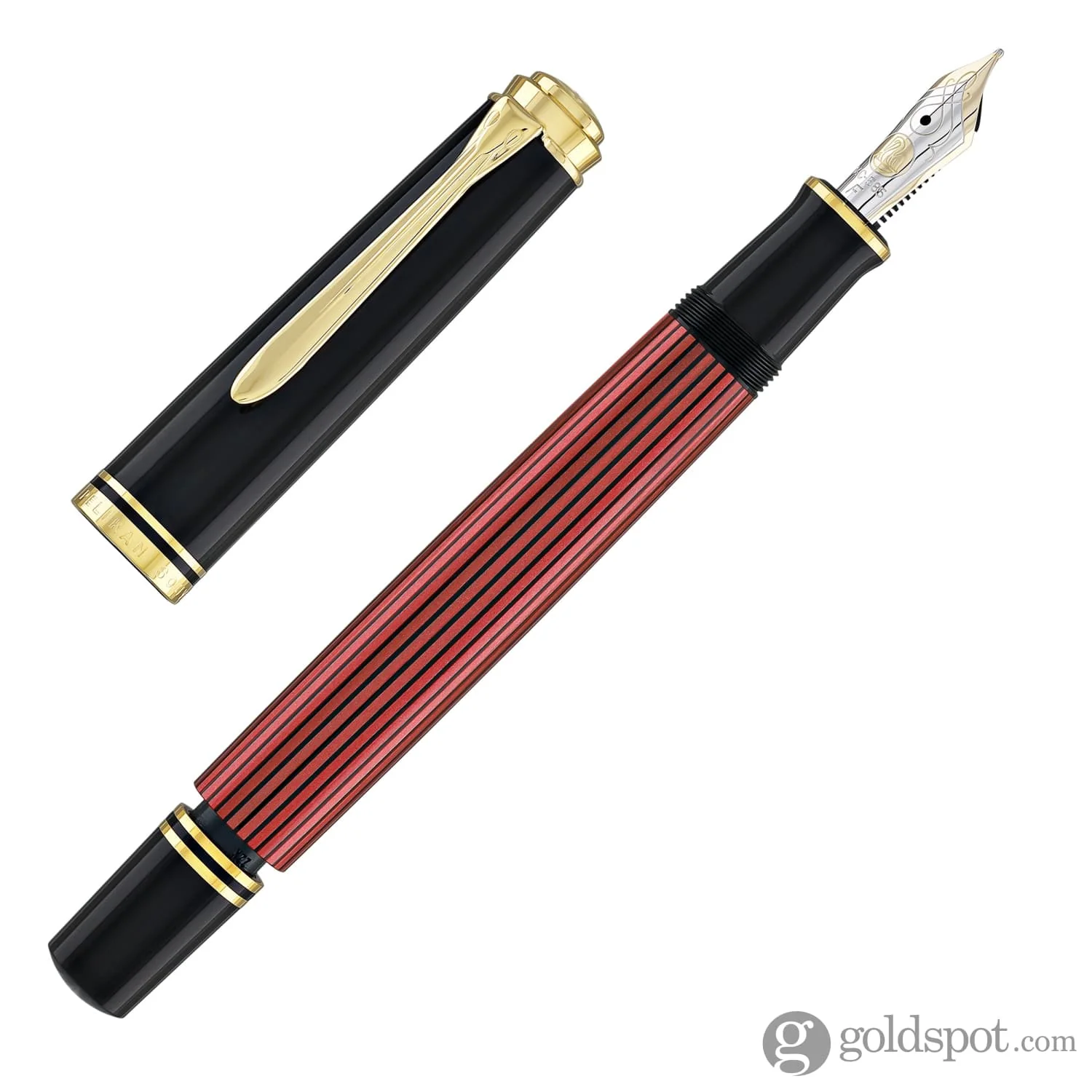 Pelikan Souveran M600 Fountain Pen in Black & Red with Gold Trim - 14K Gold