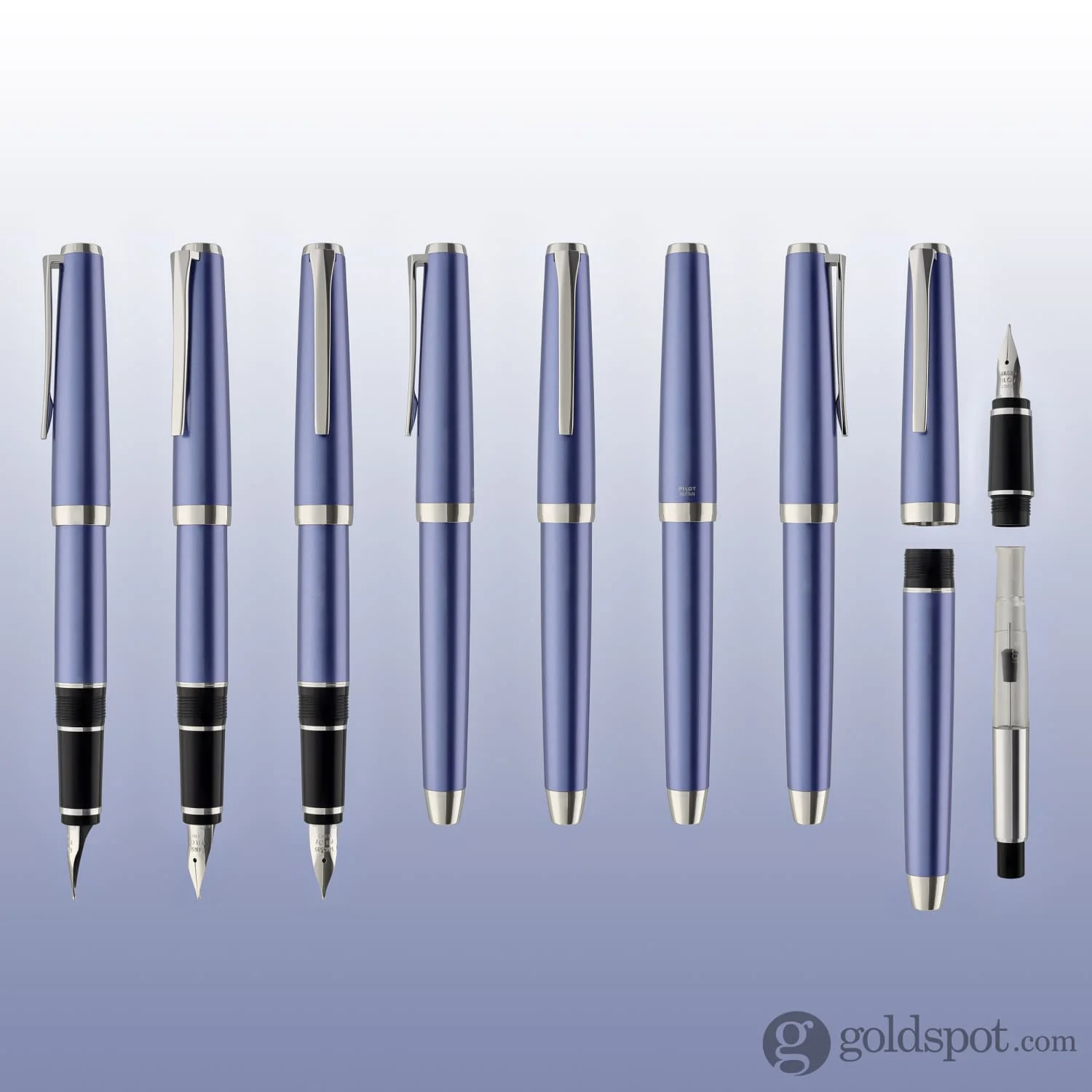 Pilot Metal Falcon Fountain Pen in Sapphire - 14K Gold Soft Flexible
