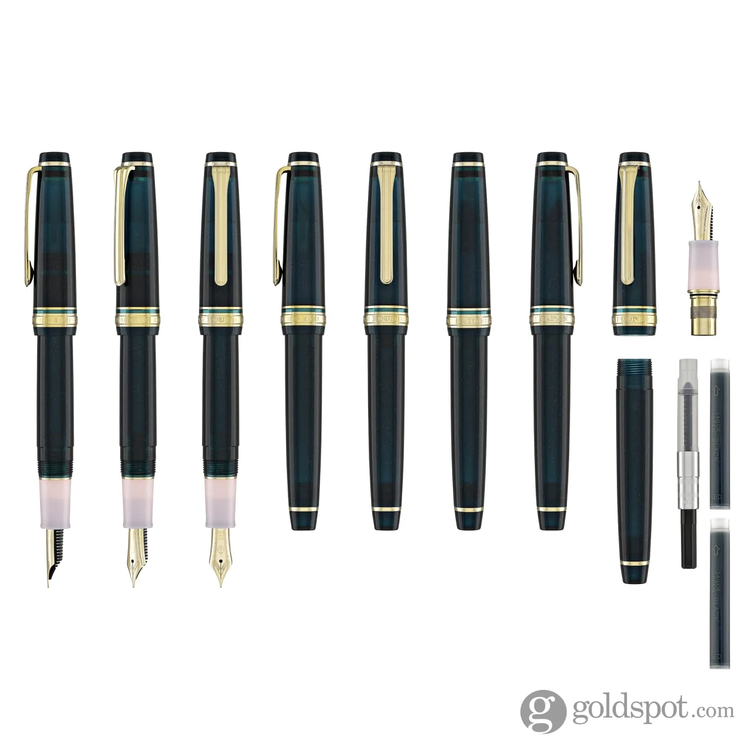 Sailor Pro Gear Slim Shikiori Sansui Fountain Pen in Summer - "Komakusa" with Gold Trim - Medium Fine Point