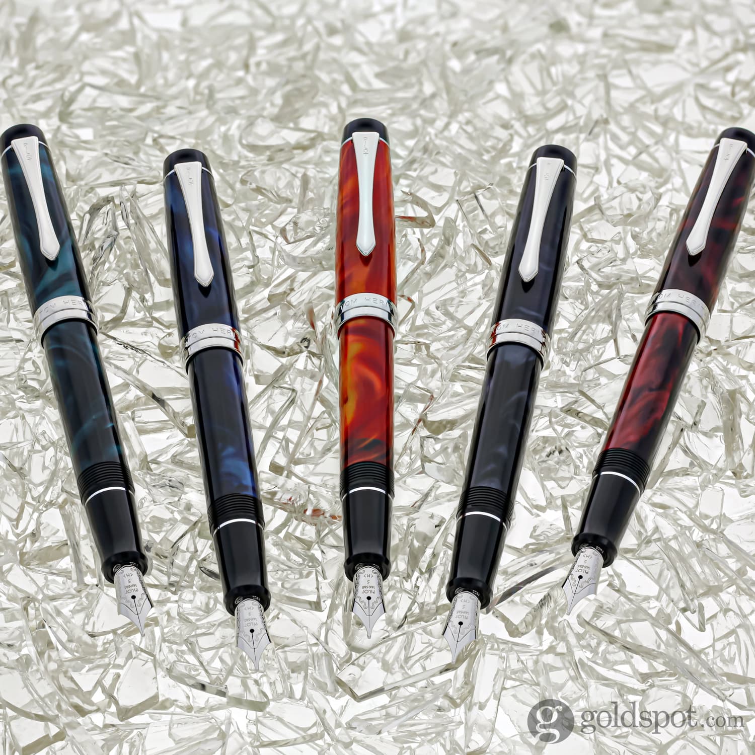 Pilot Custom Heritage SE Fountain Pen in Marble Green with Silver Trim - 14kt Gold