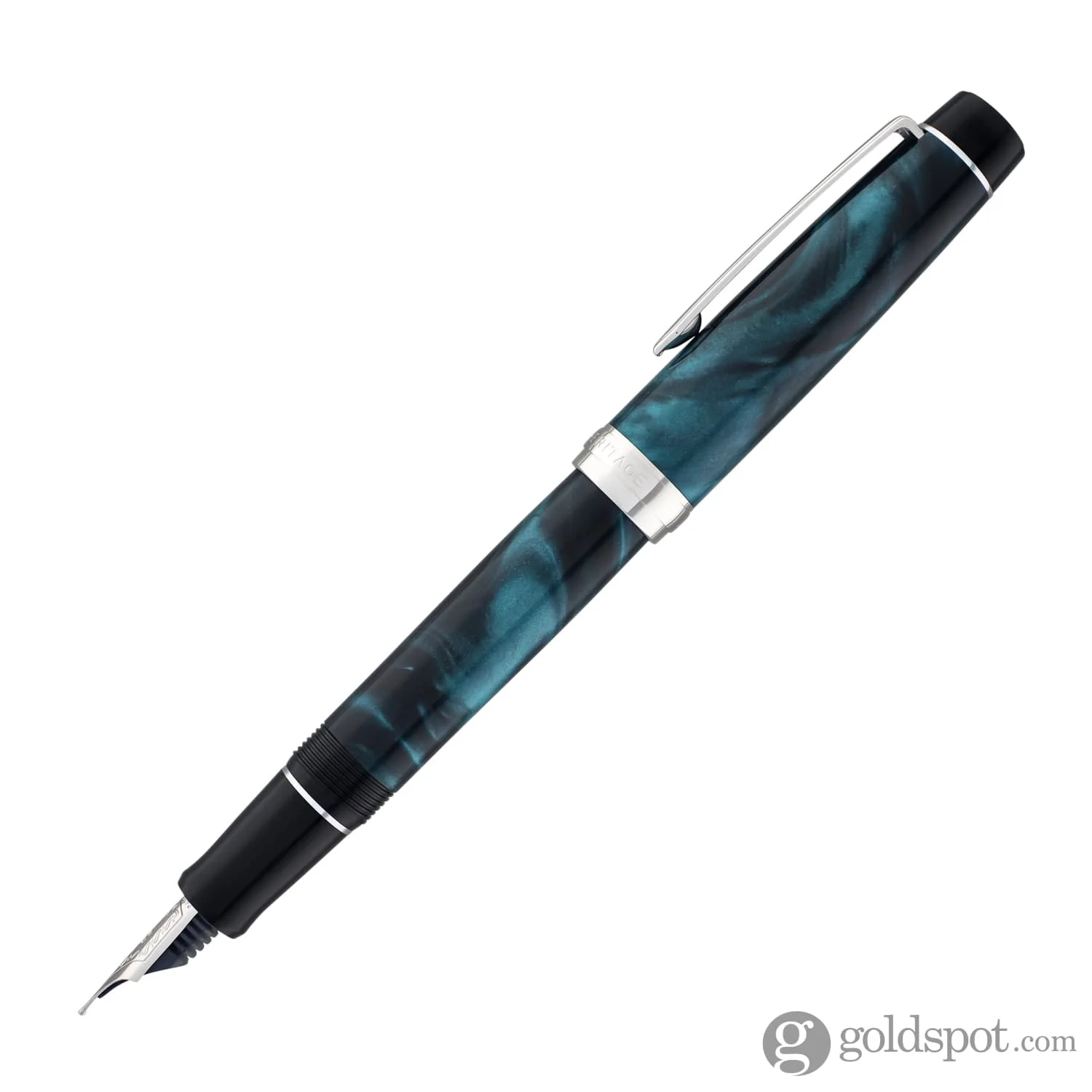 Pilot Custom Heritage SE Fountain Pen in Marble Green with Silver Trim - 14kt Gold
