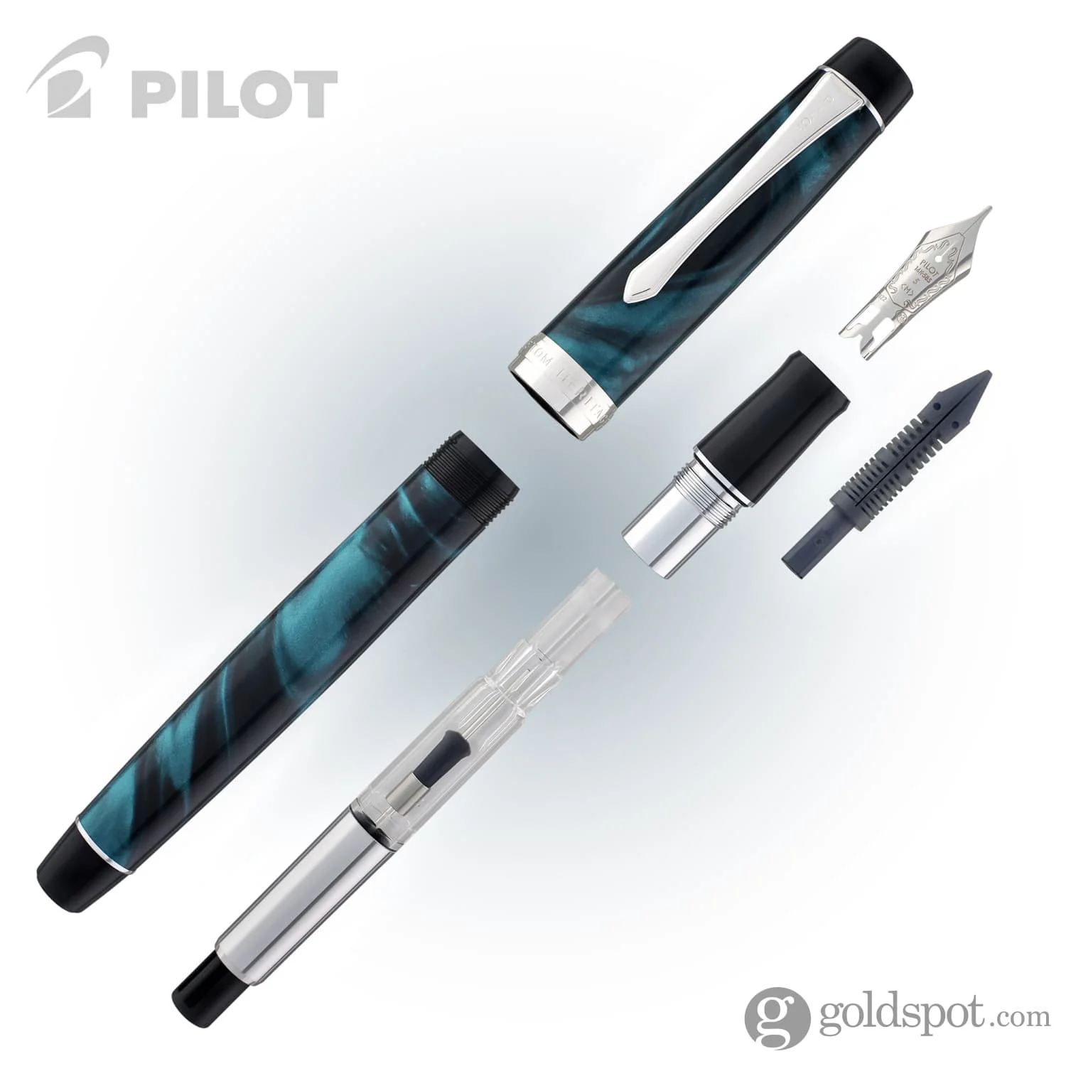 Pilot Custom Heritage SE Fountain Pen in Marble Green with Silver Trim - 14kt Gold