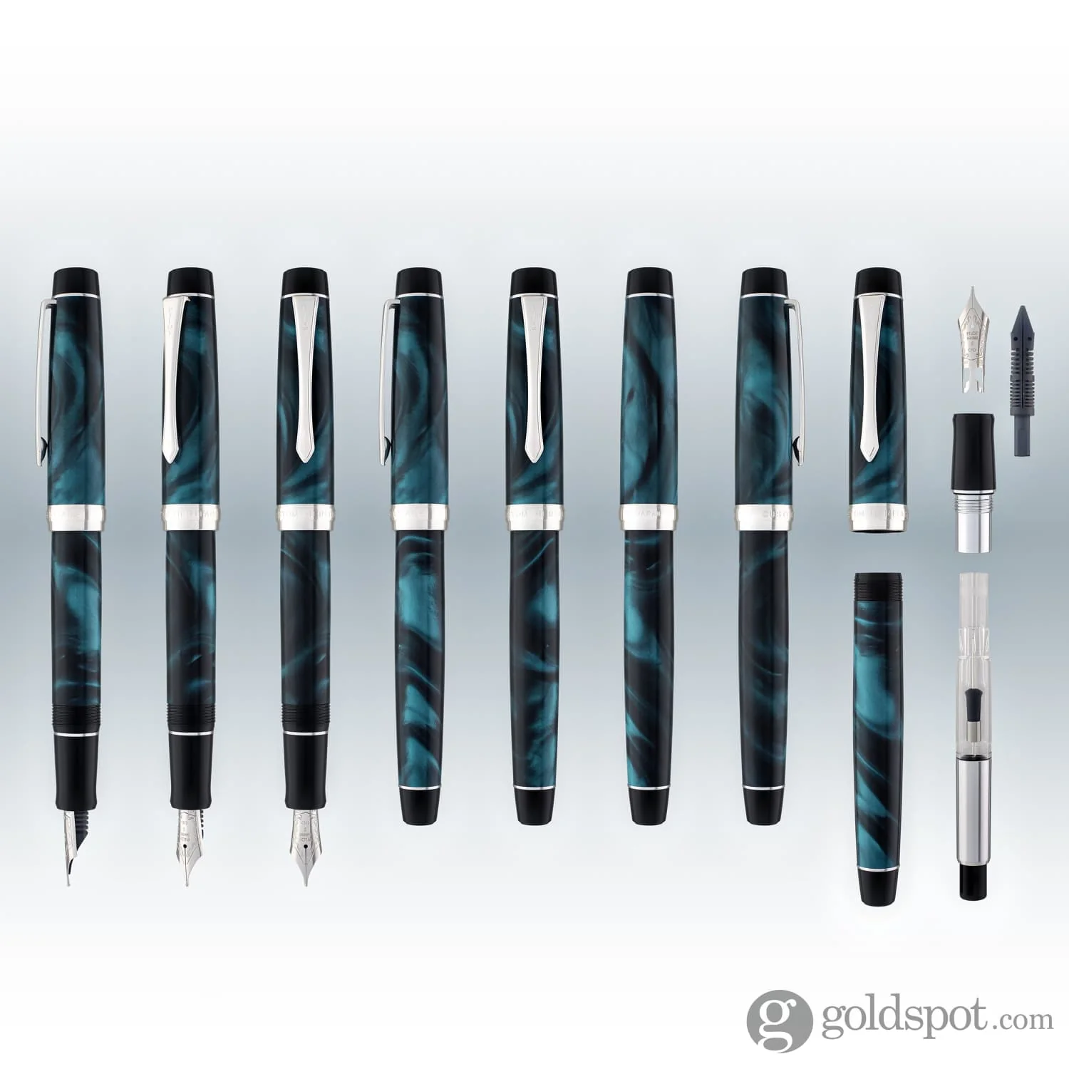 Pilot Custom Heritage SE Fountain Pen in Marble Green with Silver Trim - 14kt Gold