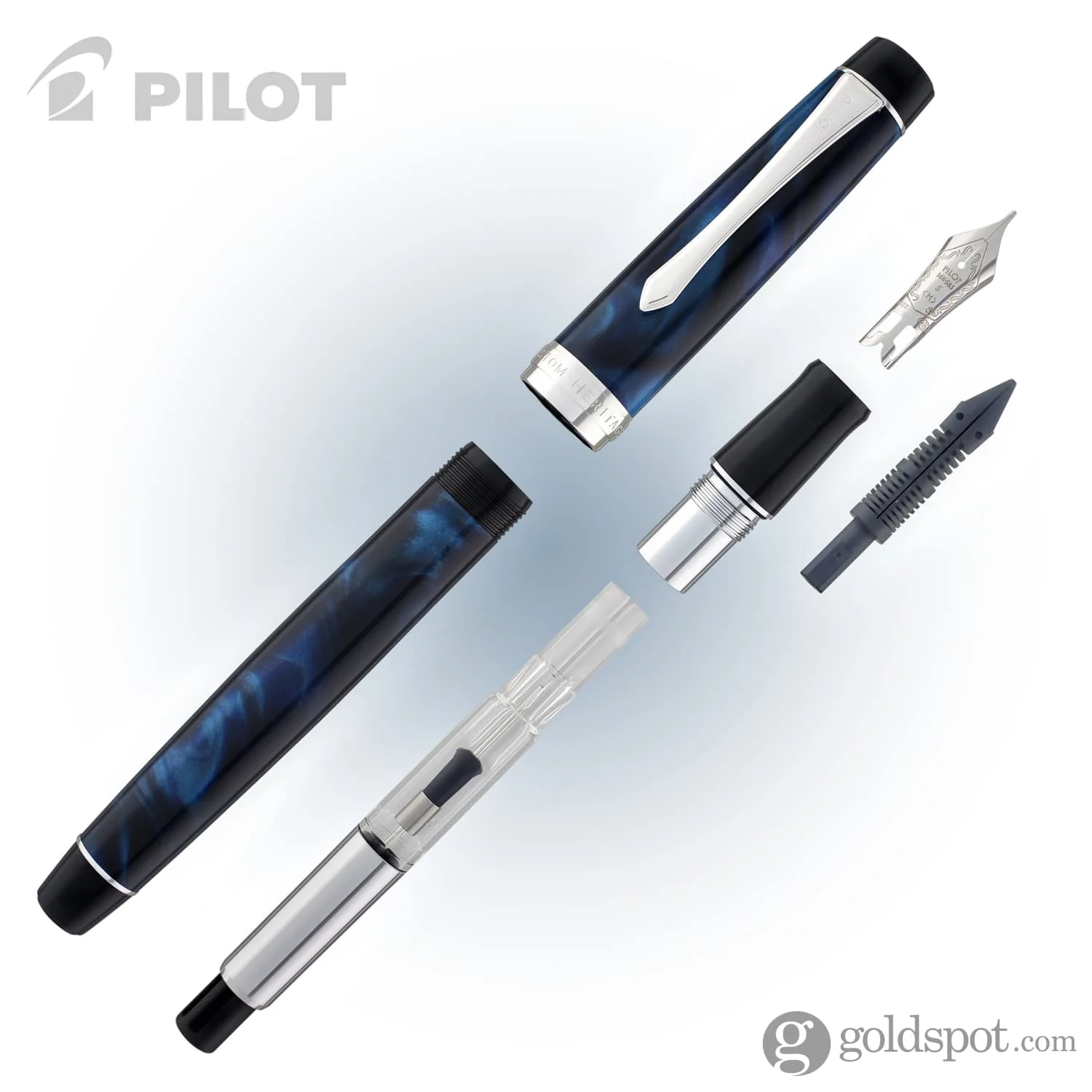 4922-pilot-custom-heritage-se-fountain-pen-in-marble-blue-with-silver-trim-14kt-gold-7.webp Pilot Custom Heritage SE Fountain Pen in Marble Blue with Silver Trim - 14kt Gold