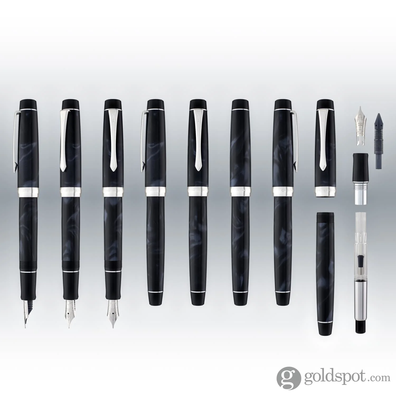 Pilot Custom Heritage SE Fountain Pen in Marble Black with Silver Trim - 14kt Gold