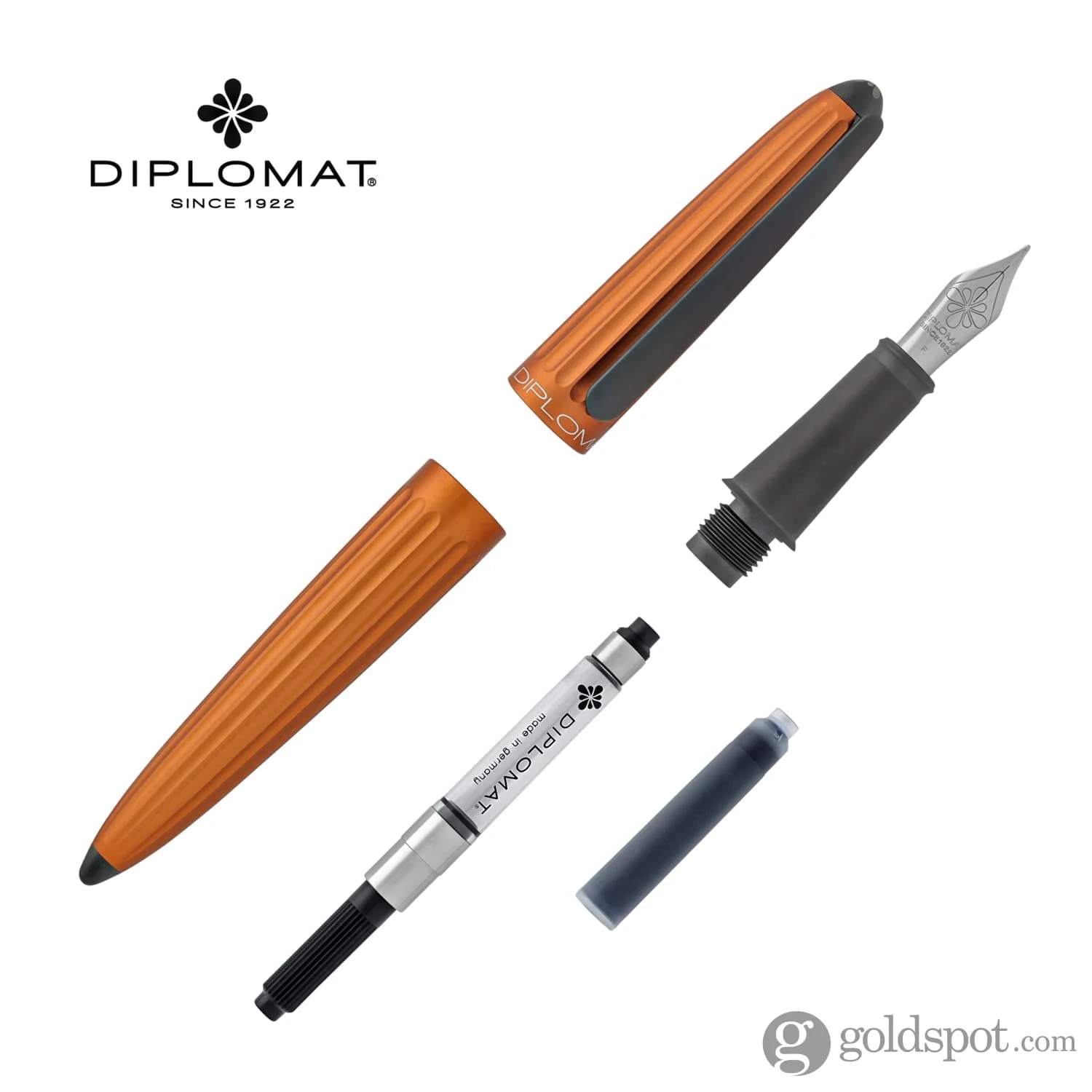 Diplomat Aero Fountain Pen in Sunset Orange - 14K Gold