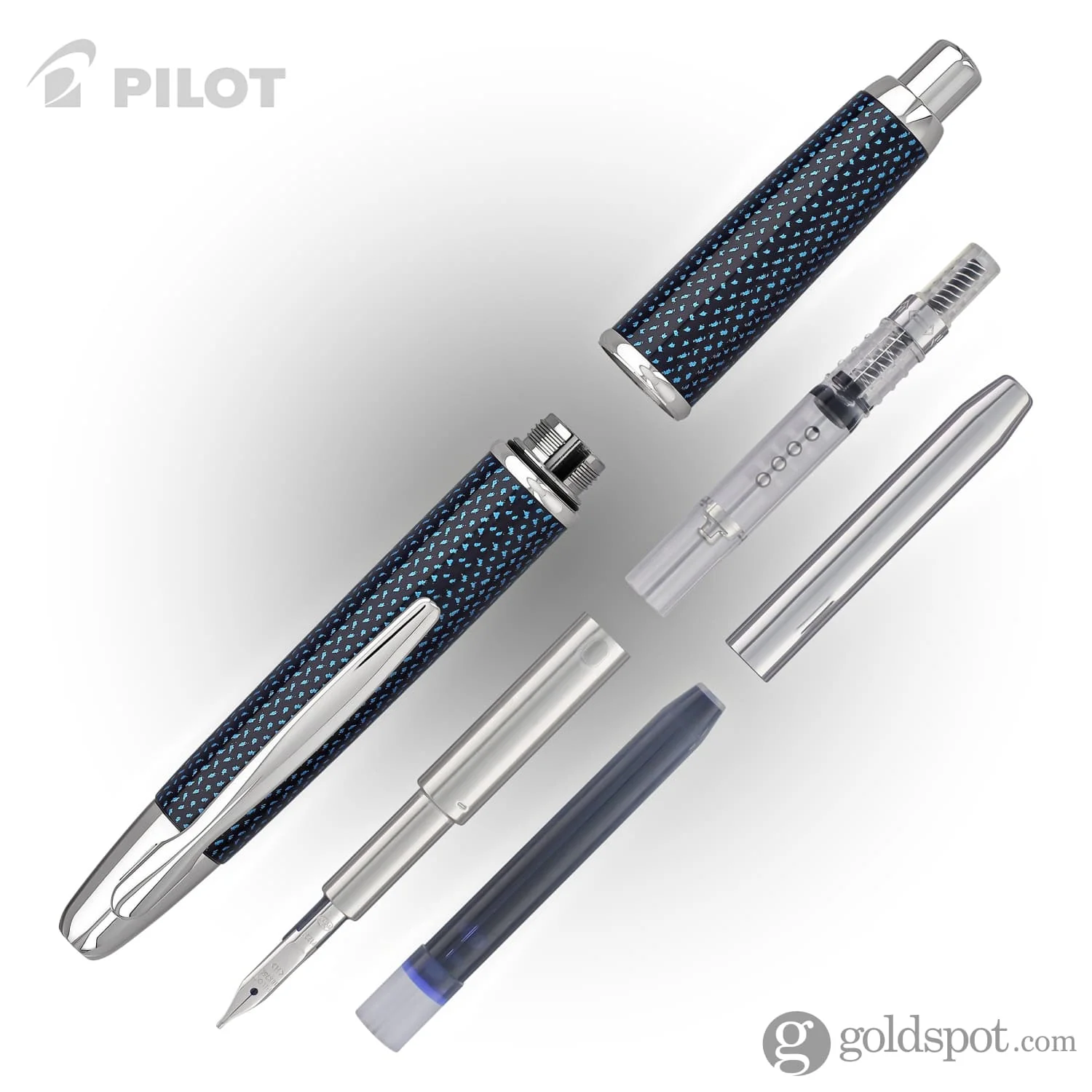 5078-pilot-vanishing-point-fountain-pen-in-blue-carbonesque-rhodium-18k-gold-6.webp Pilot Vanishing Point Fountain Pen in Blue Carbonesque & Rhodium - 18K Gold