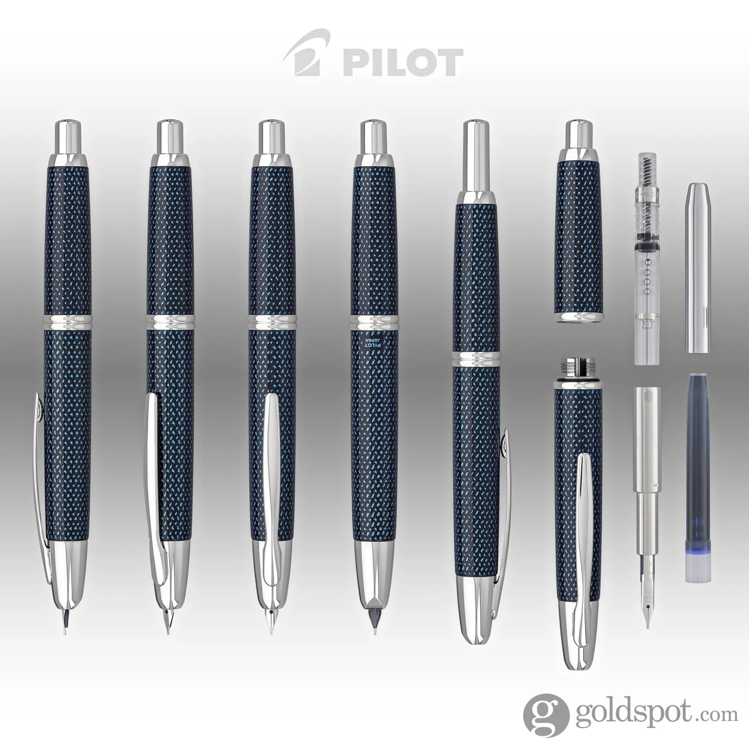 5078-pilot-vanishing-point-fountain-pen-in-blue-carbonesque-rhodium-18k-gold-7.webp Pilot Vanishing Point Fountain Pen in Blue Carbonesque & Rhodium - 18K Gold