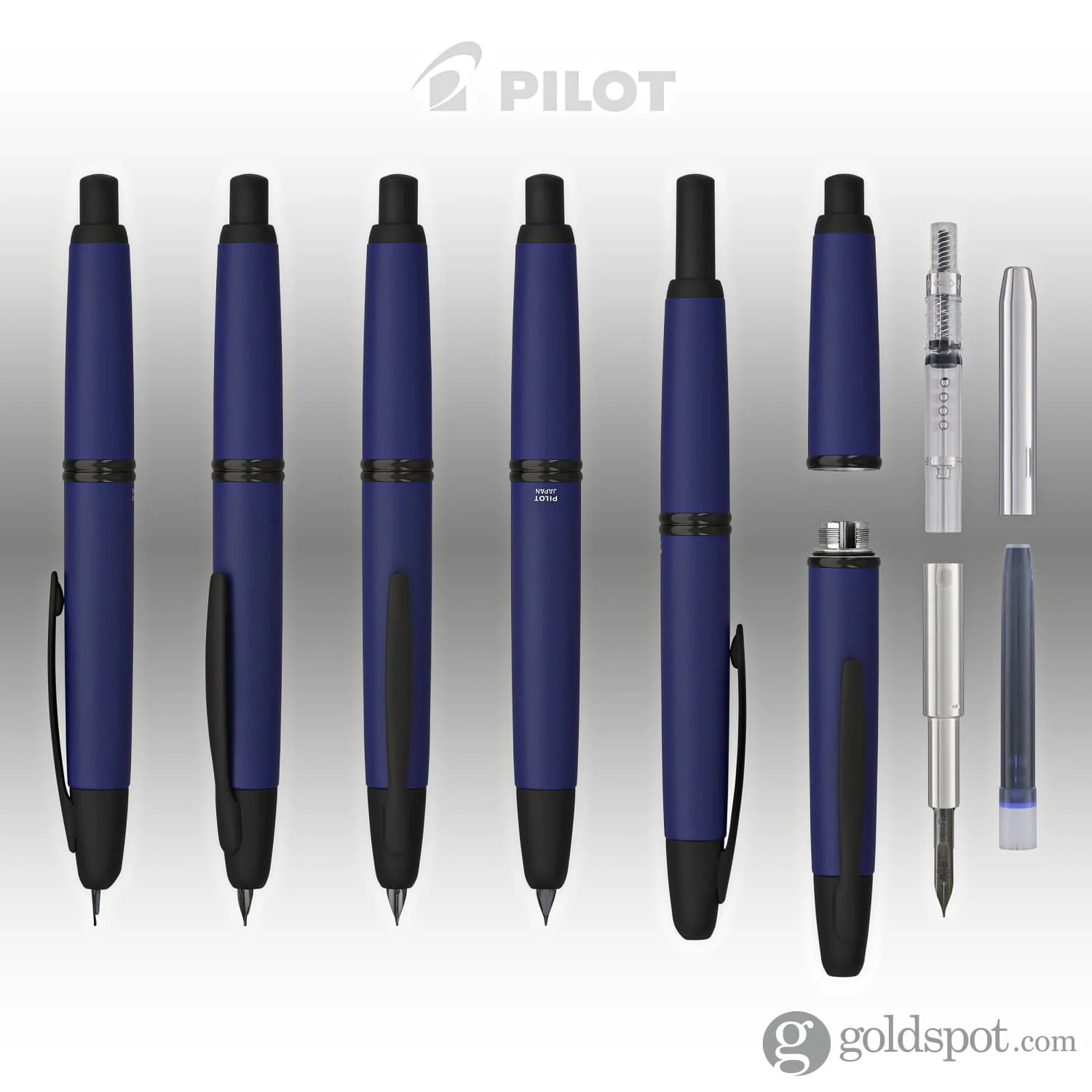 Pilot Vanishing Point Fountain Pen in Matte Blue & Black Accents - 18K Gold
