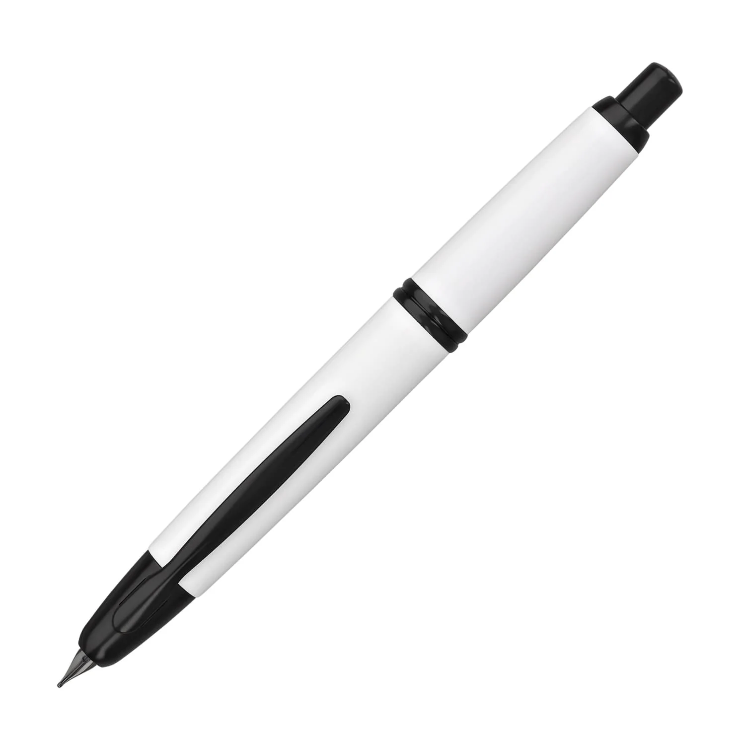Pilot Vanishing Point Fountain Pen in Shiny White & Black Accents - 18K Gold Nib
