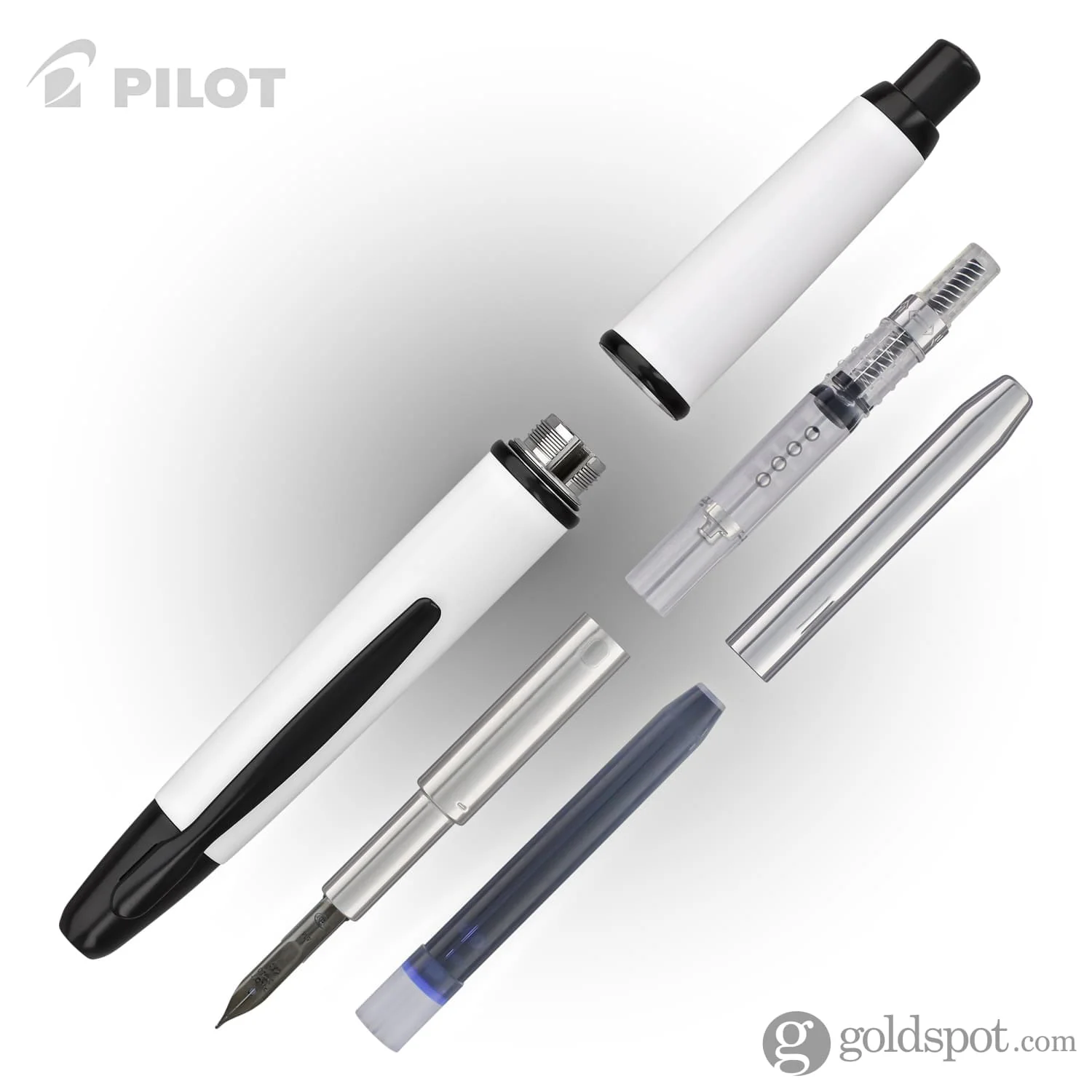 5088-pilot-vanishing-point-fountain-pen-in-shiny-white-black-accents-18k-gold-nib-6.webp Pilot Vanishing Point Fountain Pen in Shiny White & Black Accents - 18K Gold Nib