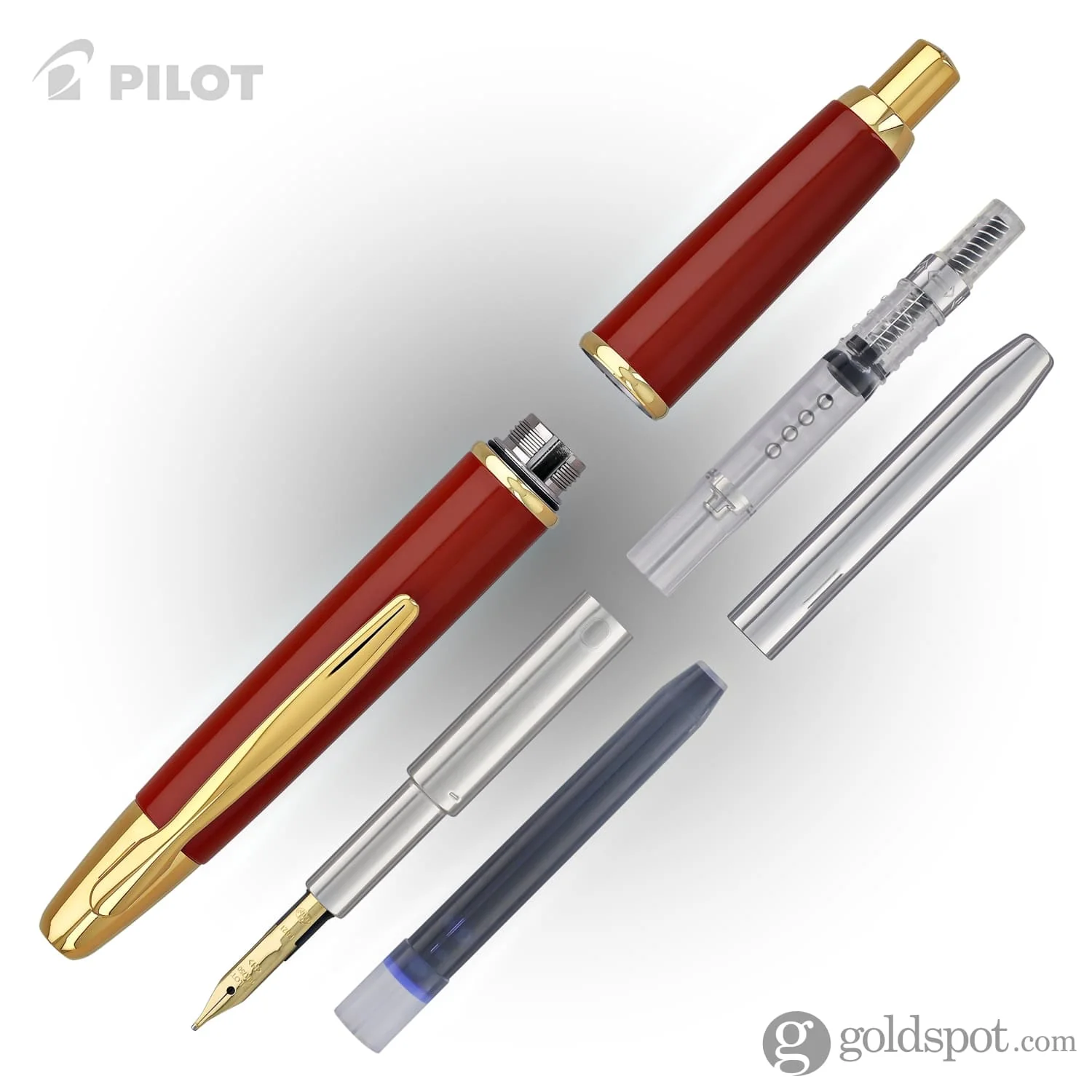 Pilot Vanishing Point Fountain Pen in Red & Gold - 18K Gold