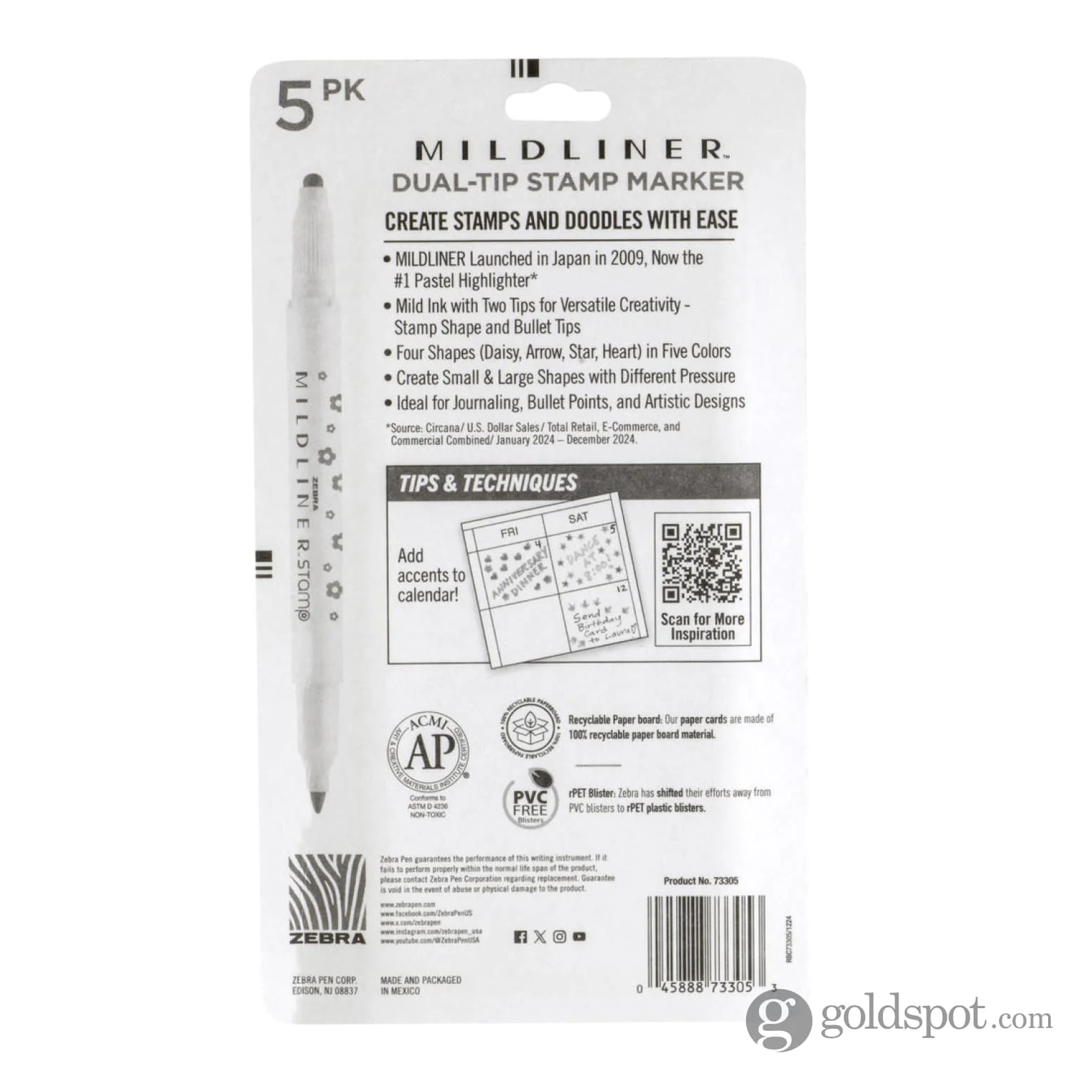 Zebra Mildliner Dual-Tip Stamp Marker in Assorted Colors - Pack of 5