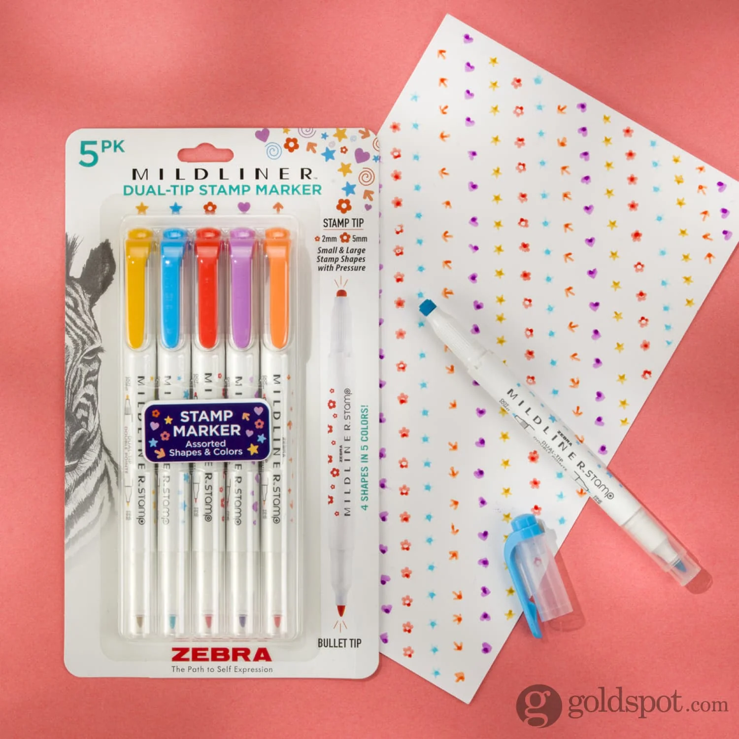 Zebra Mildliner Dual-Tip Stamp Marker in Assorted Colors - Pack of 5