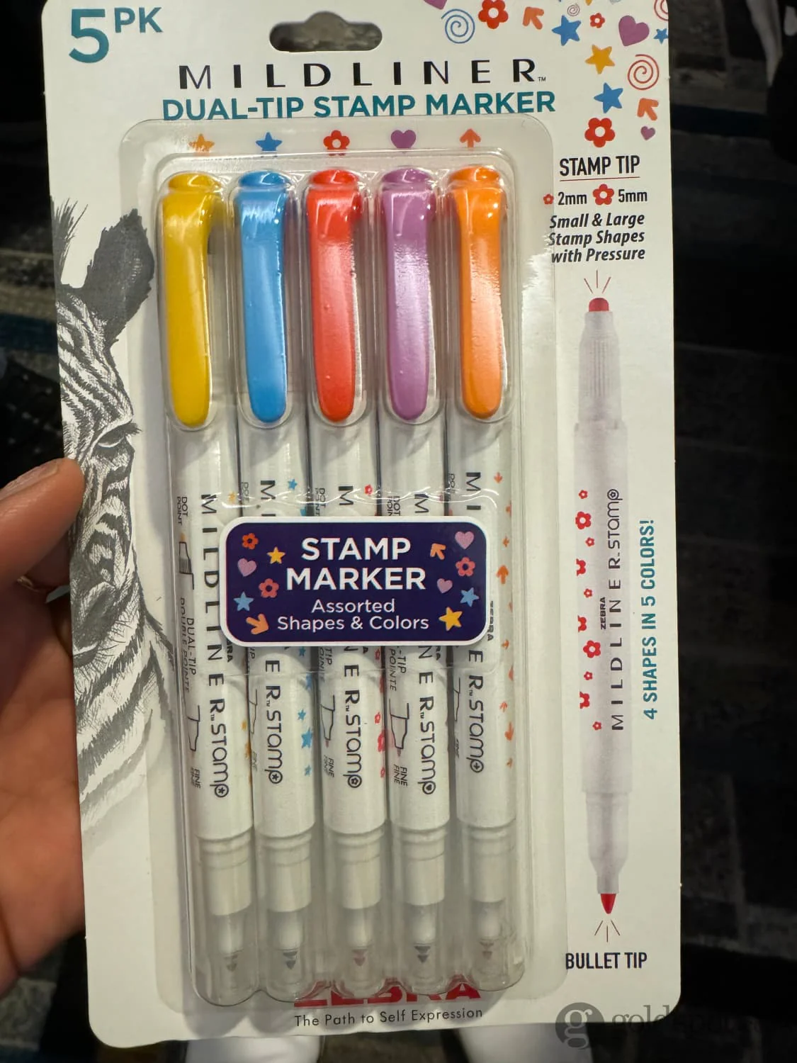 Zebra Mildliner Dual-Tip Stamp Marker in Assorted Colors - Pack of 5