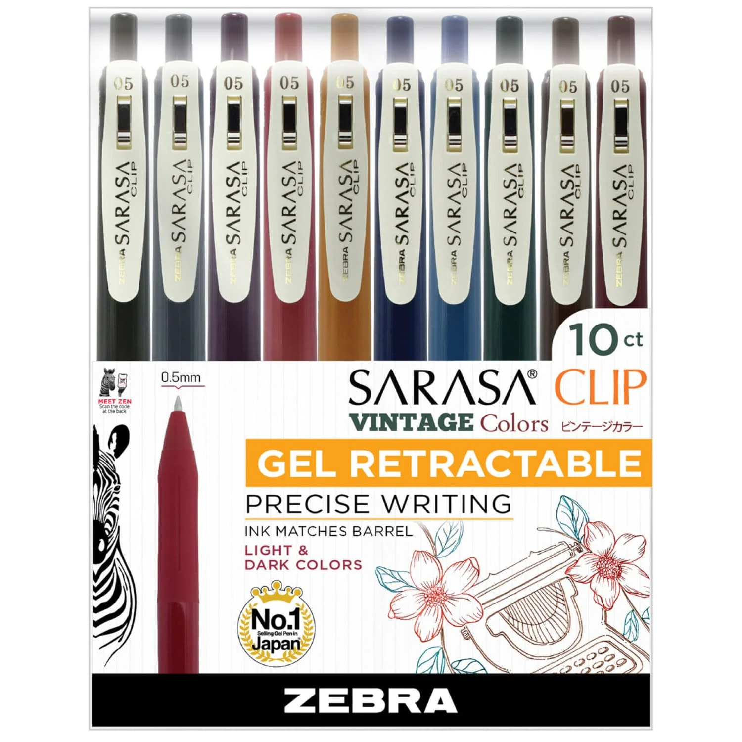 517-zebra-sarasa-clip-retractable-gel-pen-in-vintage-colors-pack-of-10-1.webp Zebra Sarasa Clip Retractable Gel Pen in Vintage Colors - Pack of 10