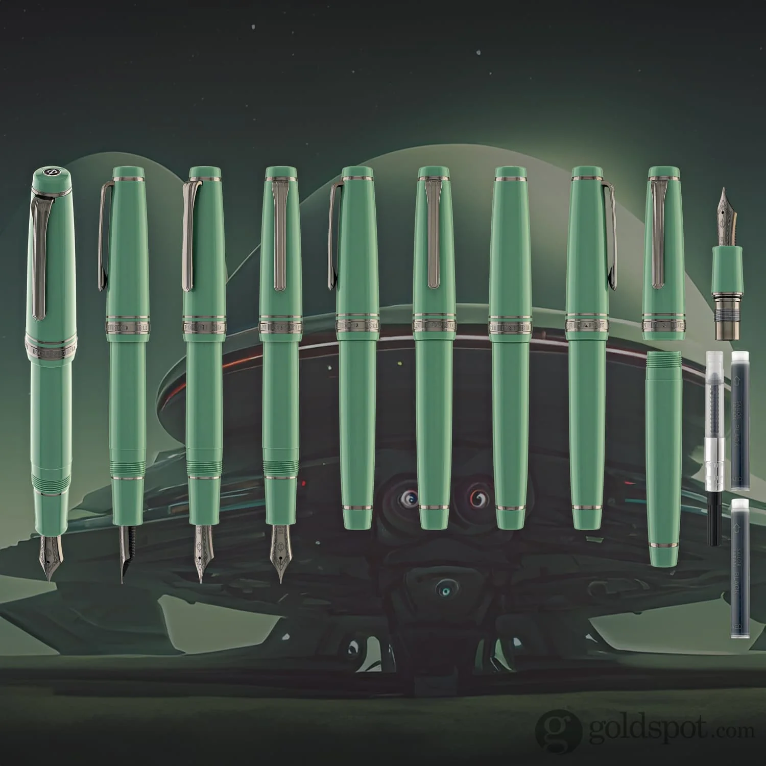 Sailor Pro Gear 'Area 51' Regular Fountain Pen in Alien Green - 21kt Gold