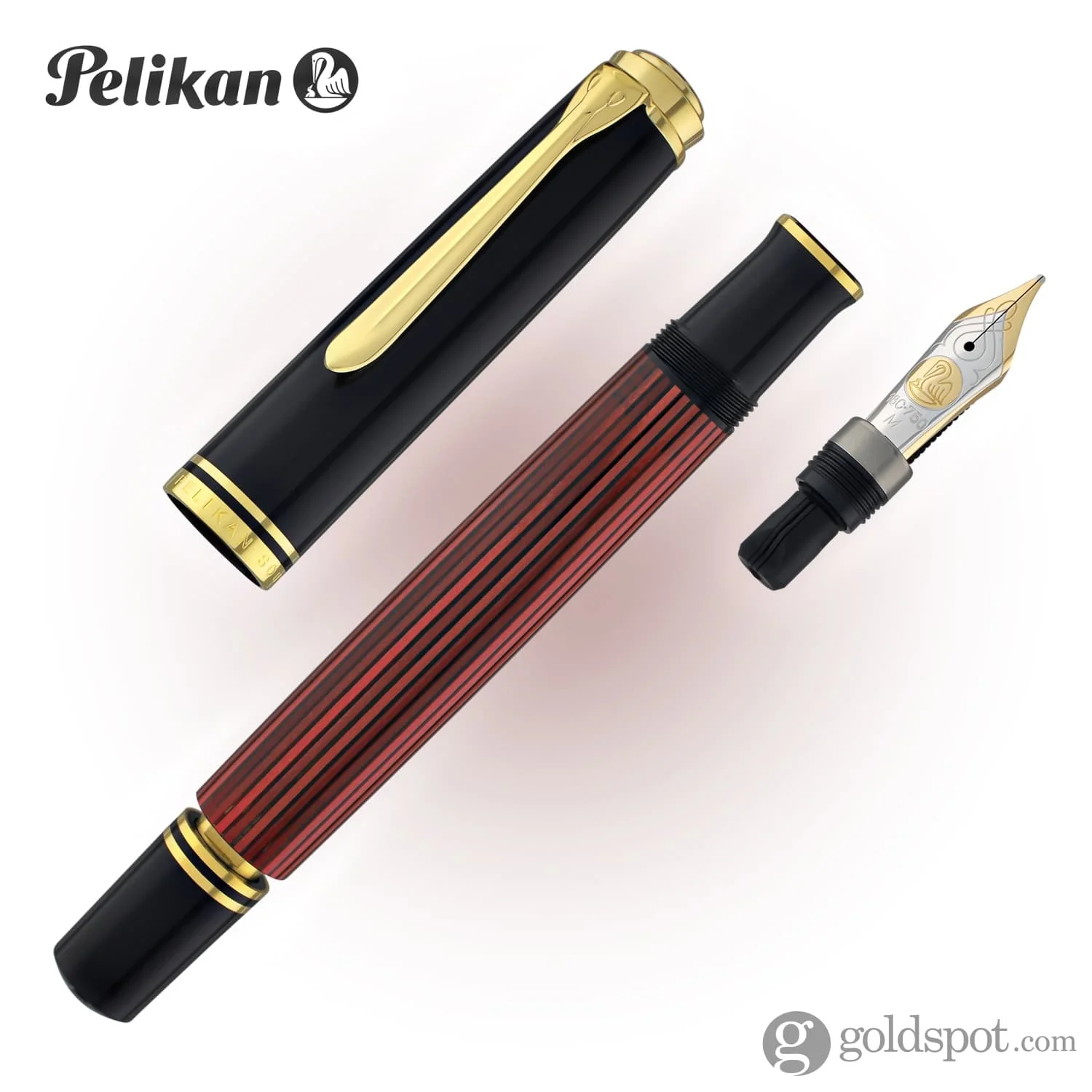 Pelikan Souveran M800 Fountain Pen in Black & Red with Gold Trim - 18K Gold