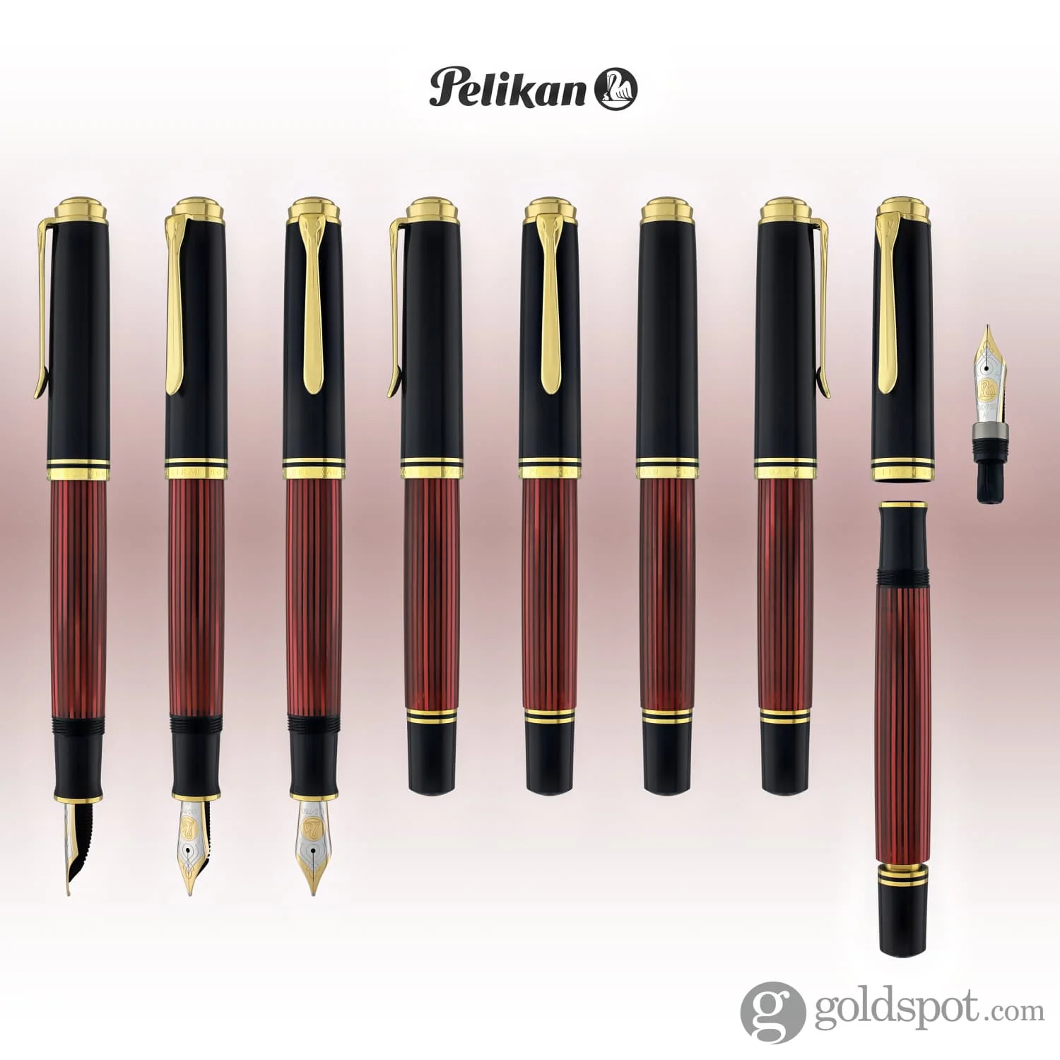 Pelikan Souveran M800 Fountain Pen in Black & Red with Gold Trim - 18K Gold