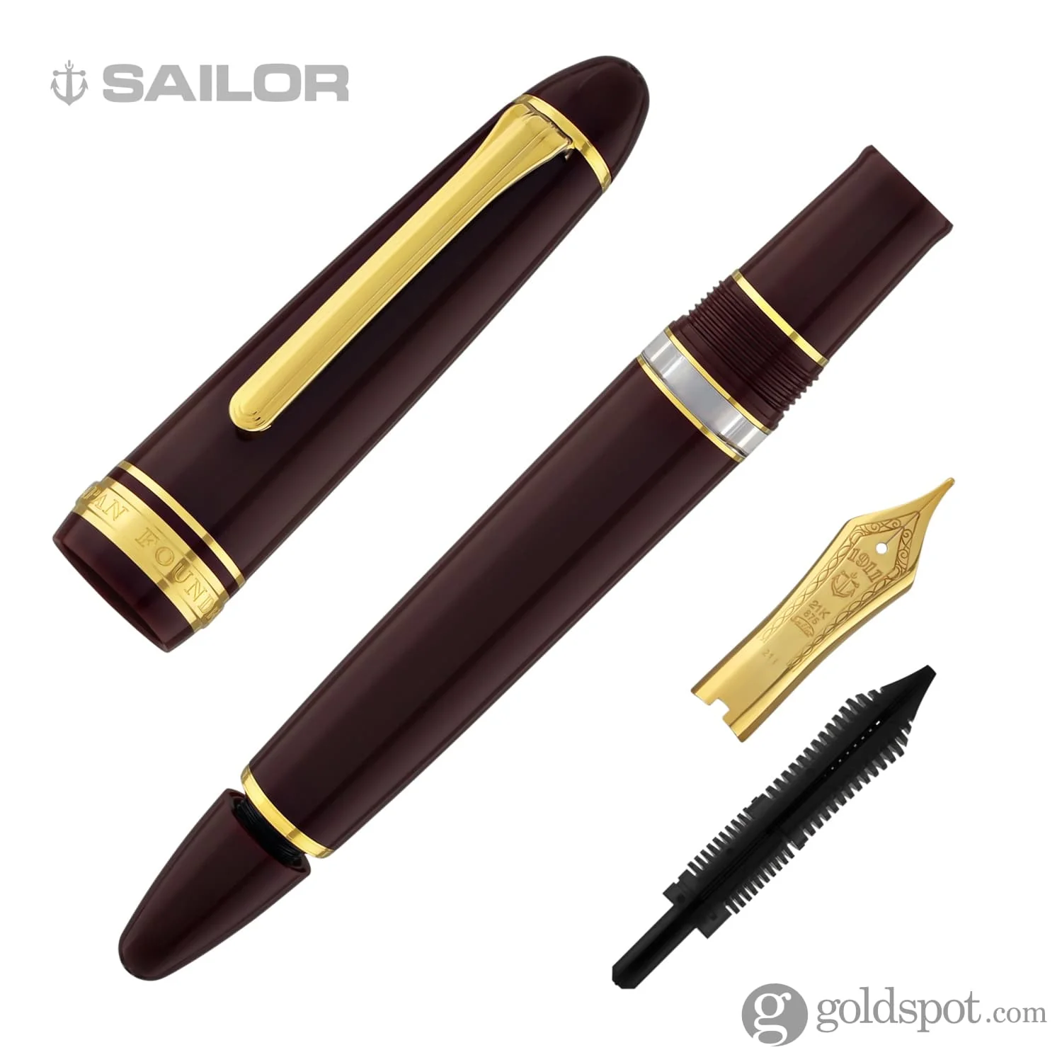 Sailor 1911 Large Realo Fountain Pen in Maroon with Gold Trim - 21K Gold