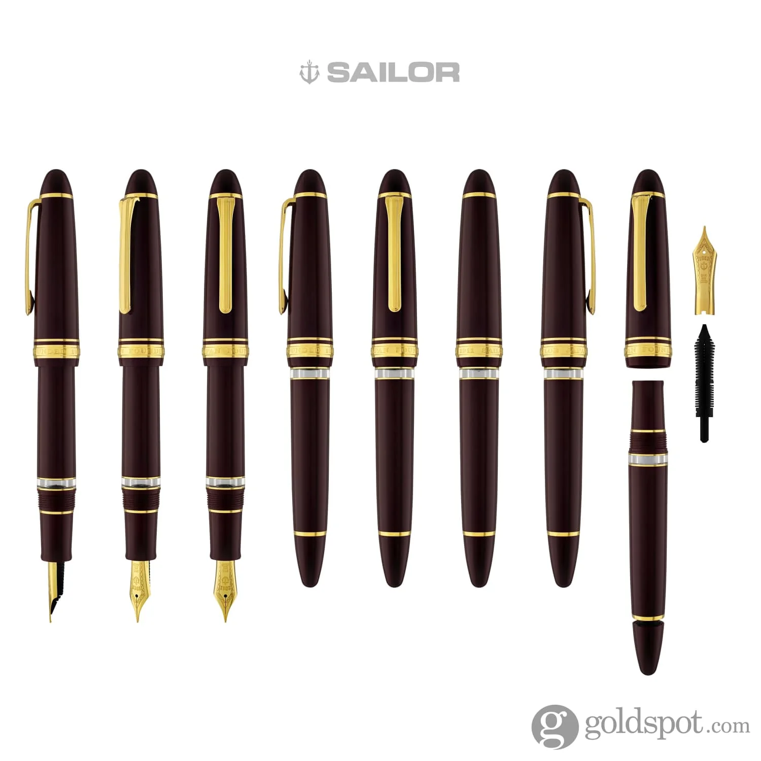 Sailor 1911 Large Realo Fountain Pen in Maroon with Gold Trim - 21K Gold