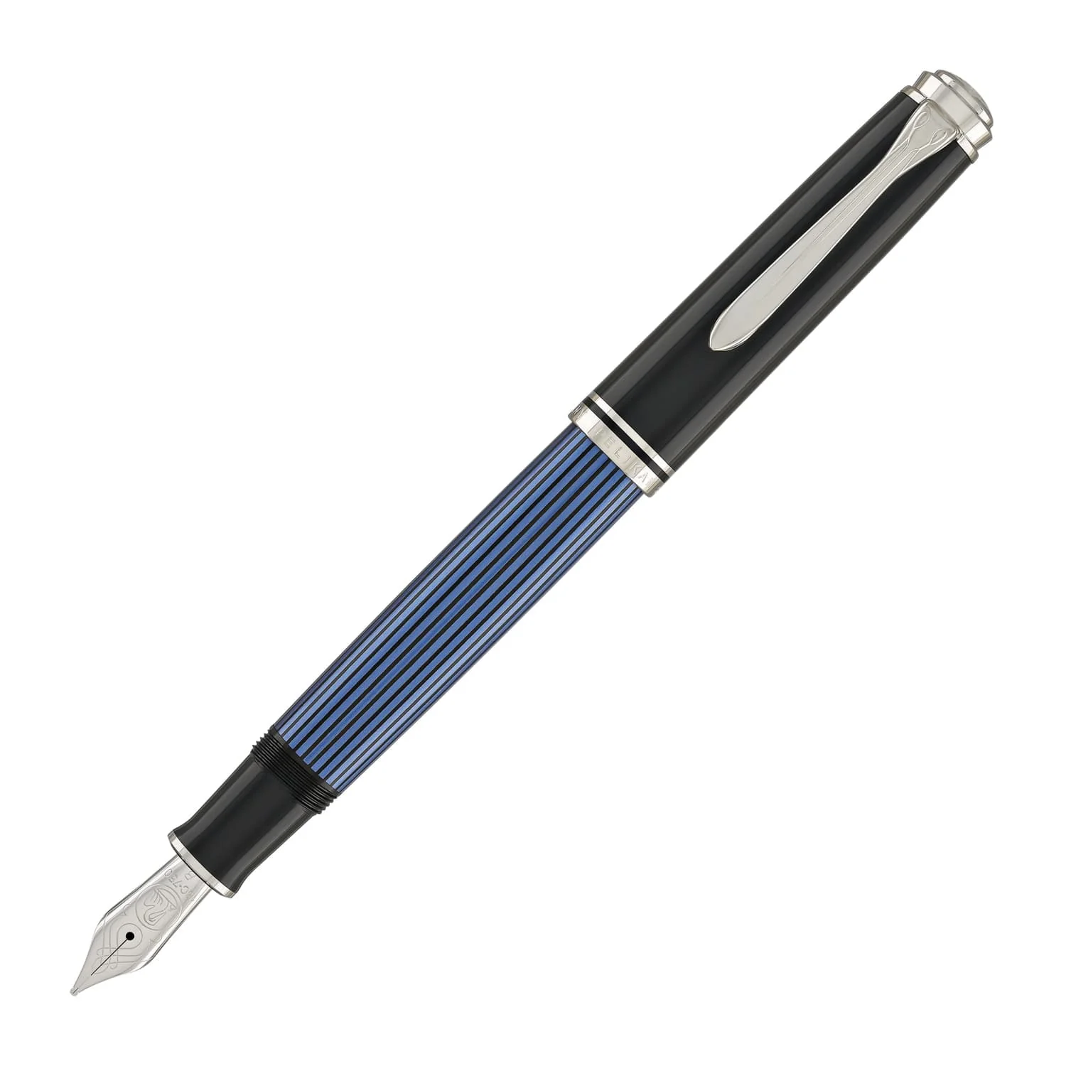 5314-pelikan-souveran-m805-fountain-pen-in-black-blue-with-silver-trim-18k-gold-1.webp Pelikan Souveran M805 Fountain Pen in Black & Blue with Silver Trim - 18K Gold