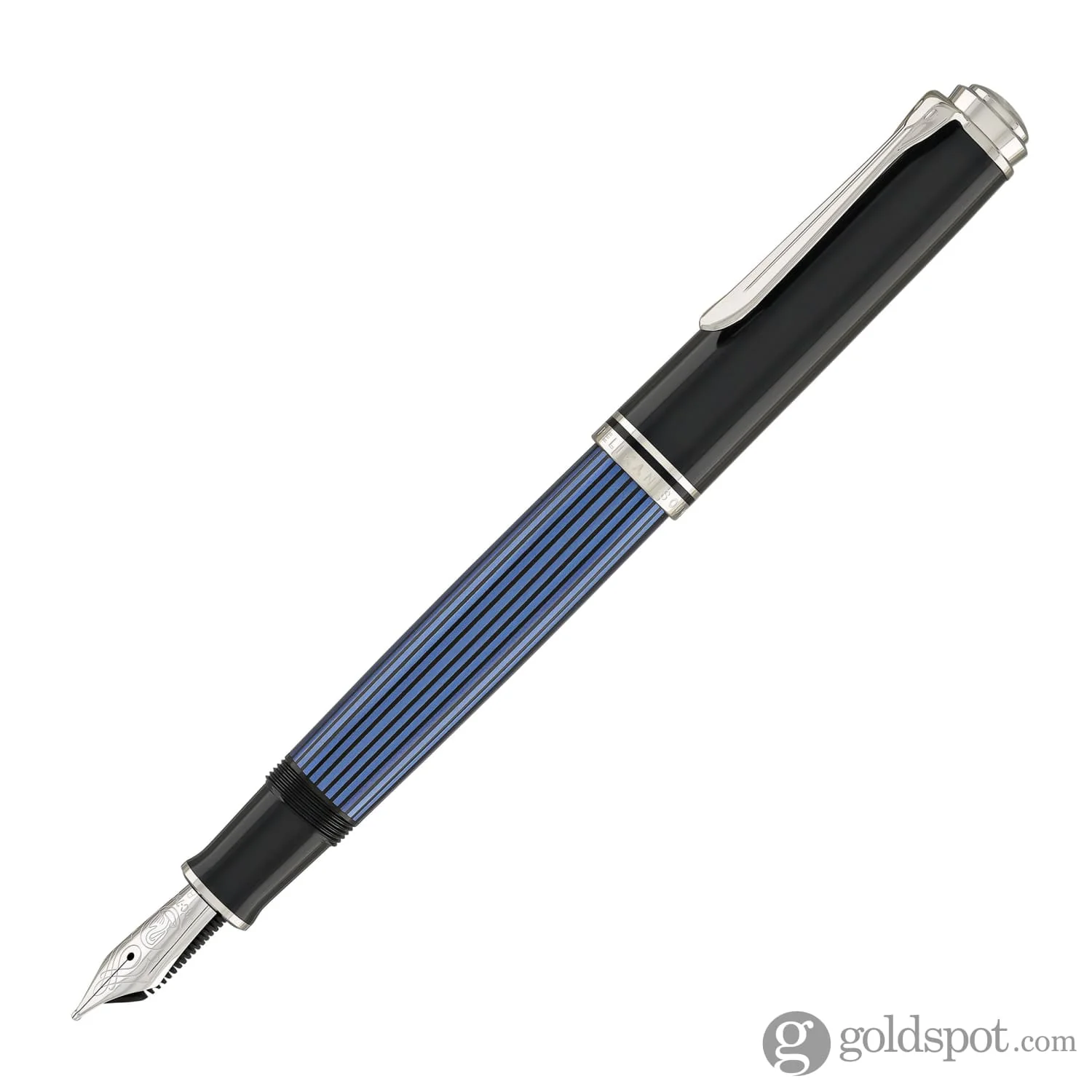 5314-pelikan-souveran-m805-fountain-pen-in-black-blue-with-silver-trim-18k-gold-2.webp Pelikan Souveran M805 Fountain Pen in Black & Blue with Silver Trim - 18K Gold