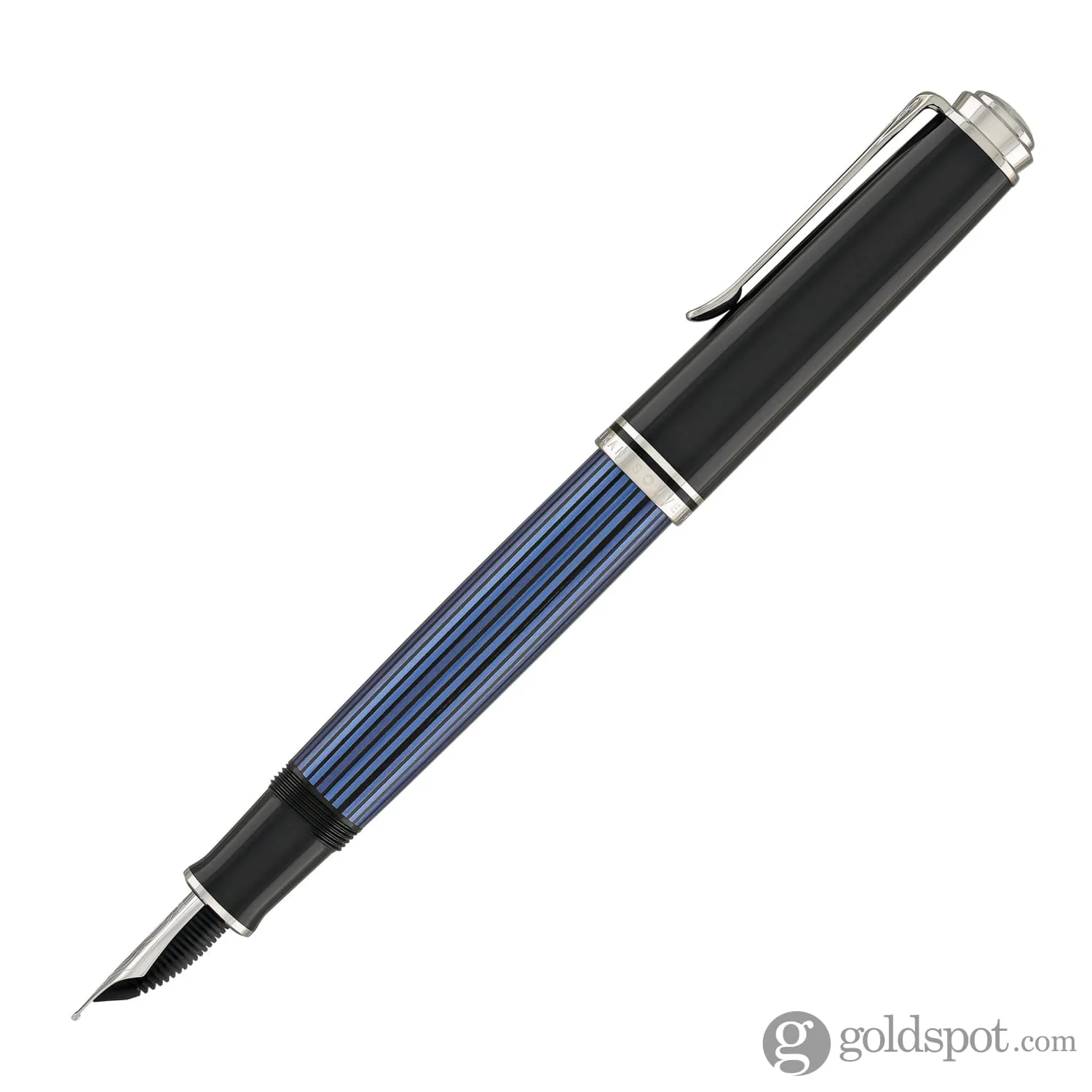 5314-pelikan-souveran-m805-fountain-pen-in-black-blue-with-silver-trim-18k-gold-3.webp Pelikan Souveran M805 Fountain Pen in Black & Blue with Silver Trim - 18K Gold