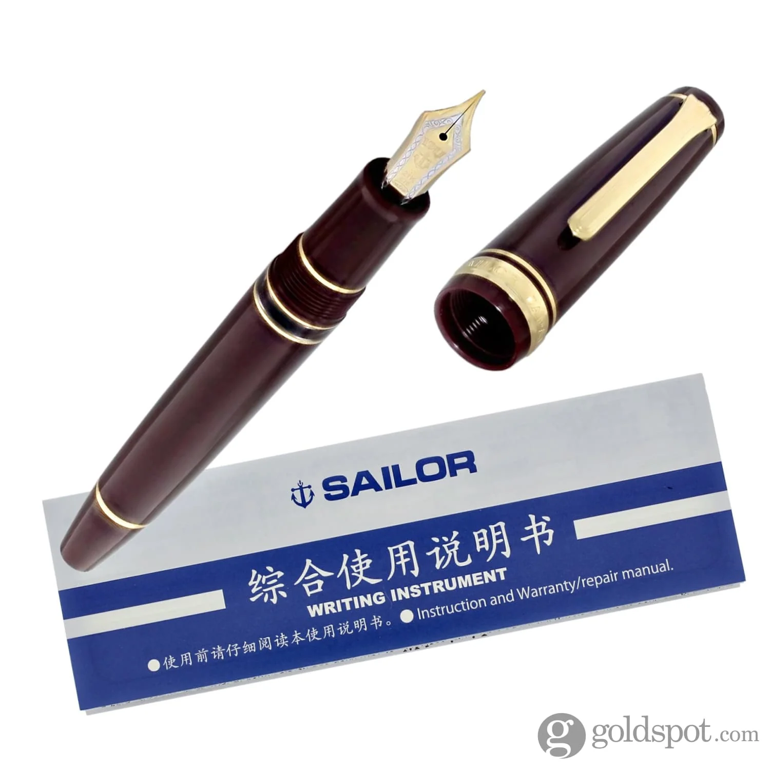Sailor Pro Gear Realo Fountain Pen in Maroon with Gold Trim - 21K Gold