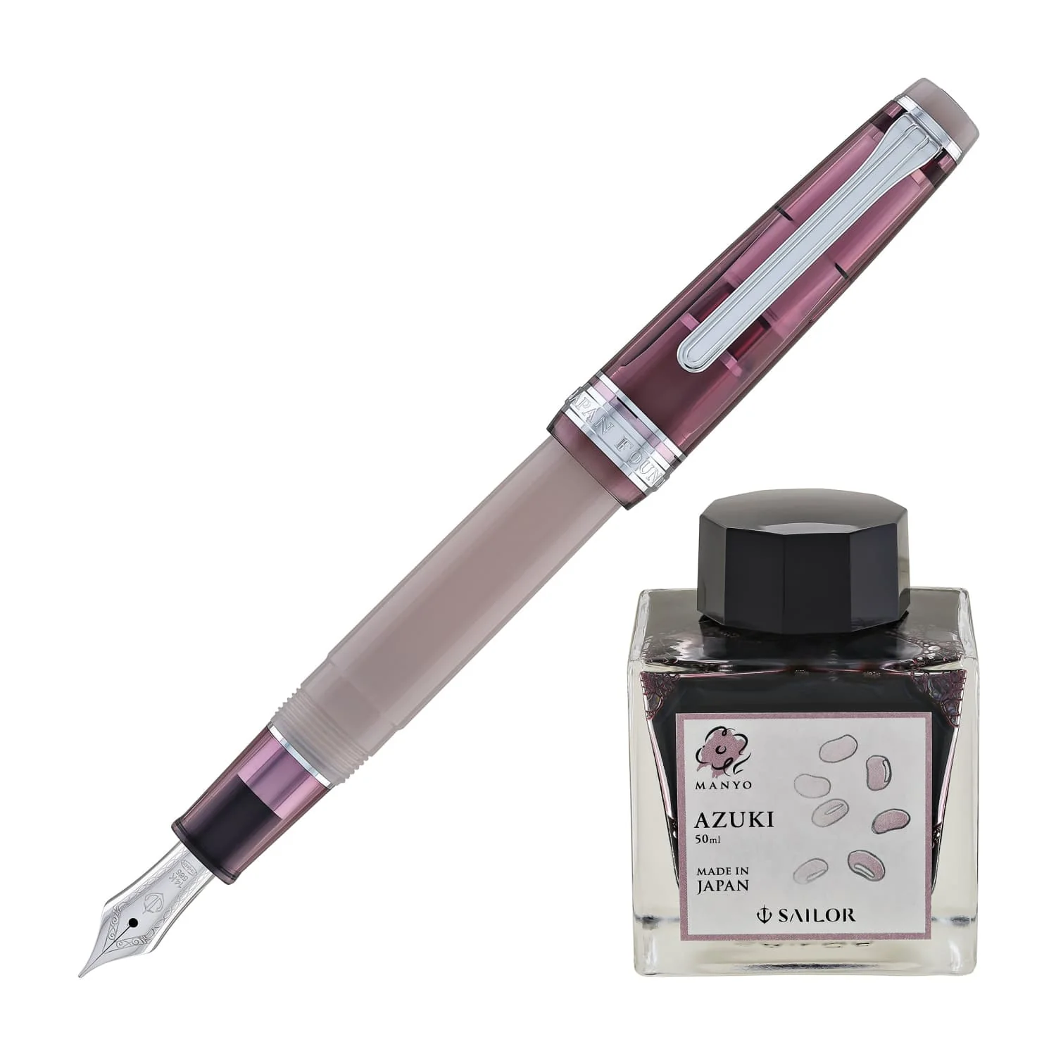 Sailor Pro Gear Slim Fountain Pen in Manyo #3 Series Red Bean - 14K Gold Nib and Azuki Bottled Ink - 50mL
