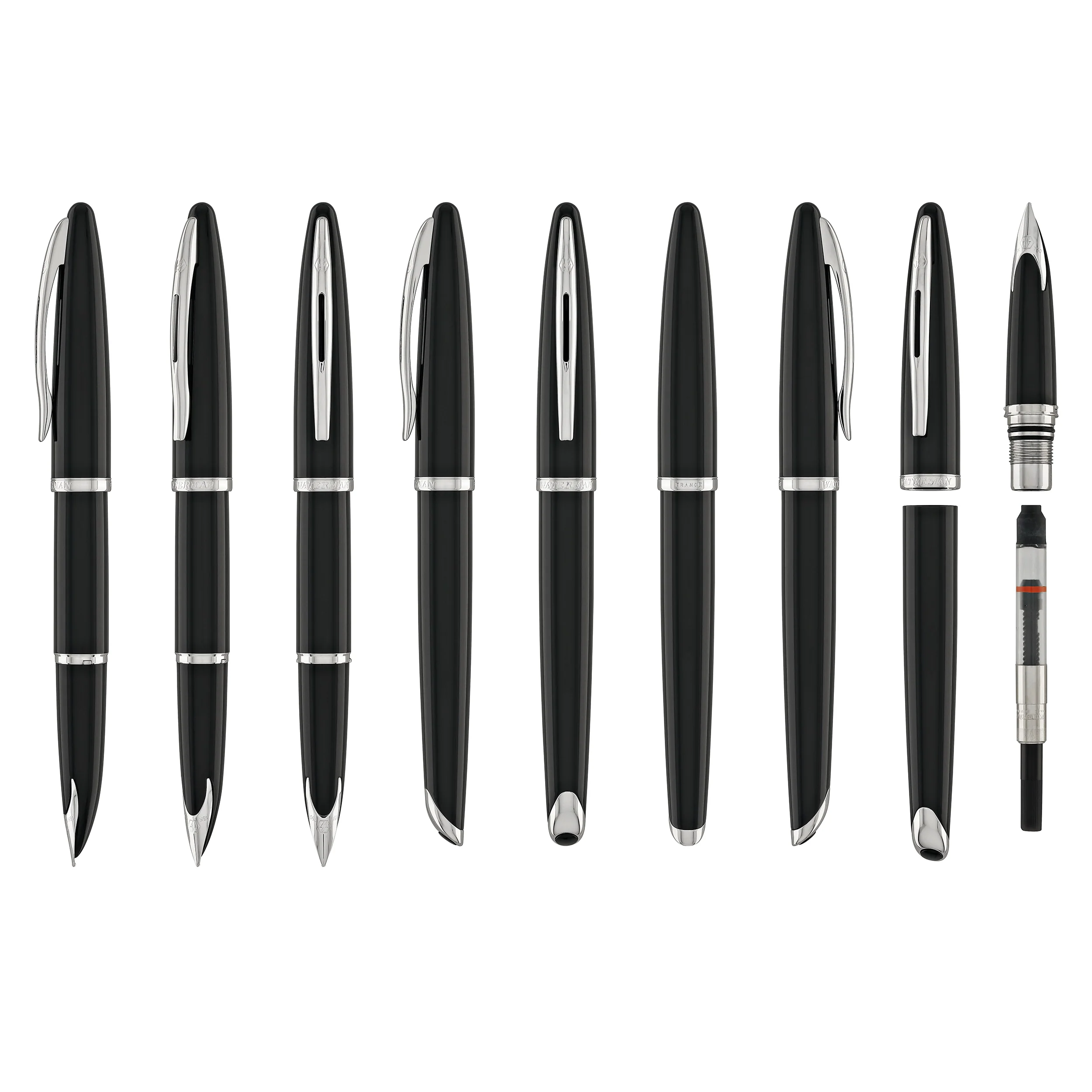 Waterman Carene Fountain Pen in Black Sea with Stainless Steel Trim - 18K Gold