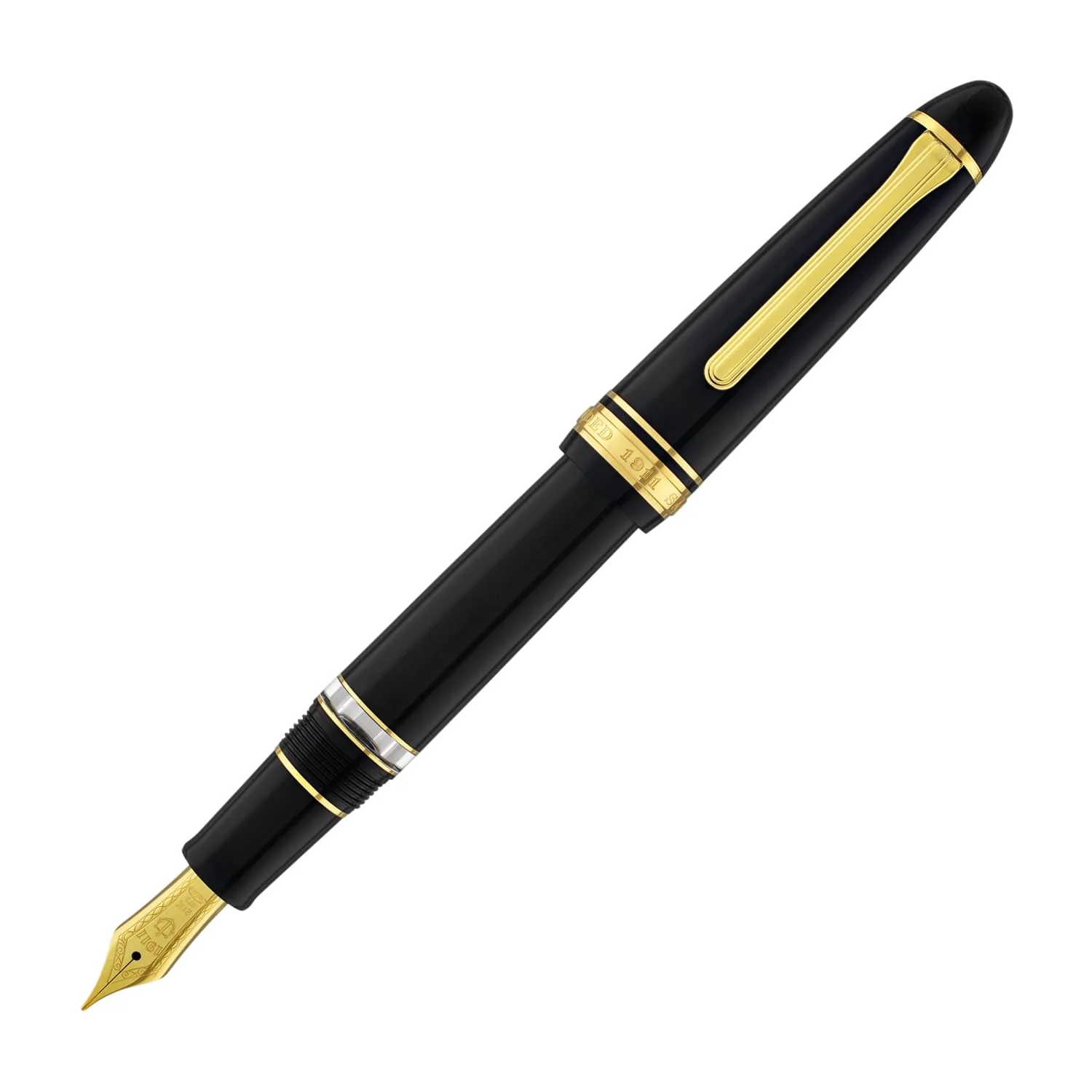 5397-sailor-1911-large-realo-fountain-pen-in-black-with-gold-trim-21k-gold-1.webp Sailor 1911 Large Realo Fountain Pen in Black with Gold Trim - 21K Gold