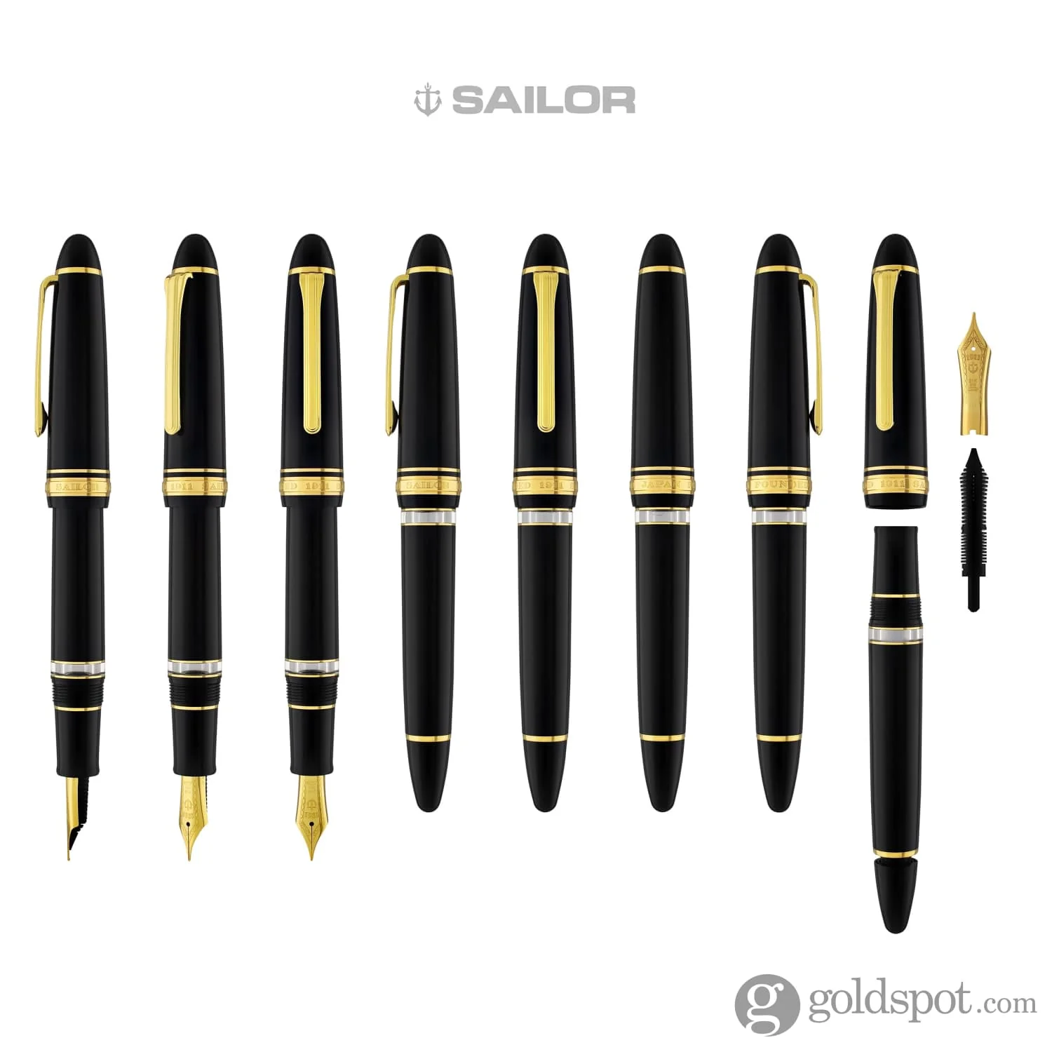 Sailor 1911 Large Realo Fountain Pen in Black with Gold Trim - 21K Gold